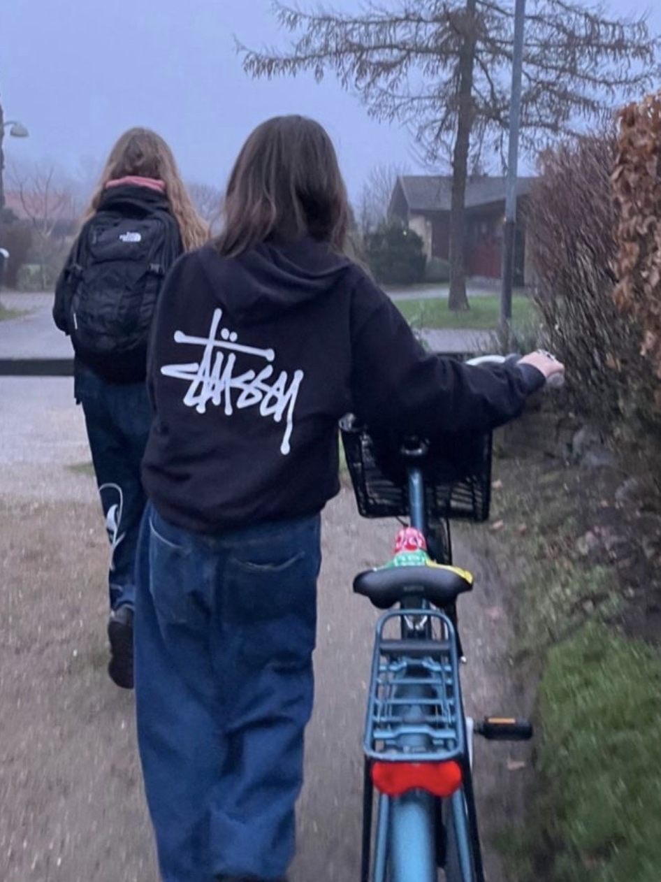 Stussy Basic Stussy Hoodie Ash Heather 2023, Stussy Basic Stussy Hoodie Black 2023 착용 스타일 - 3