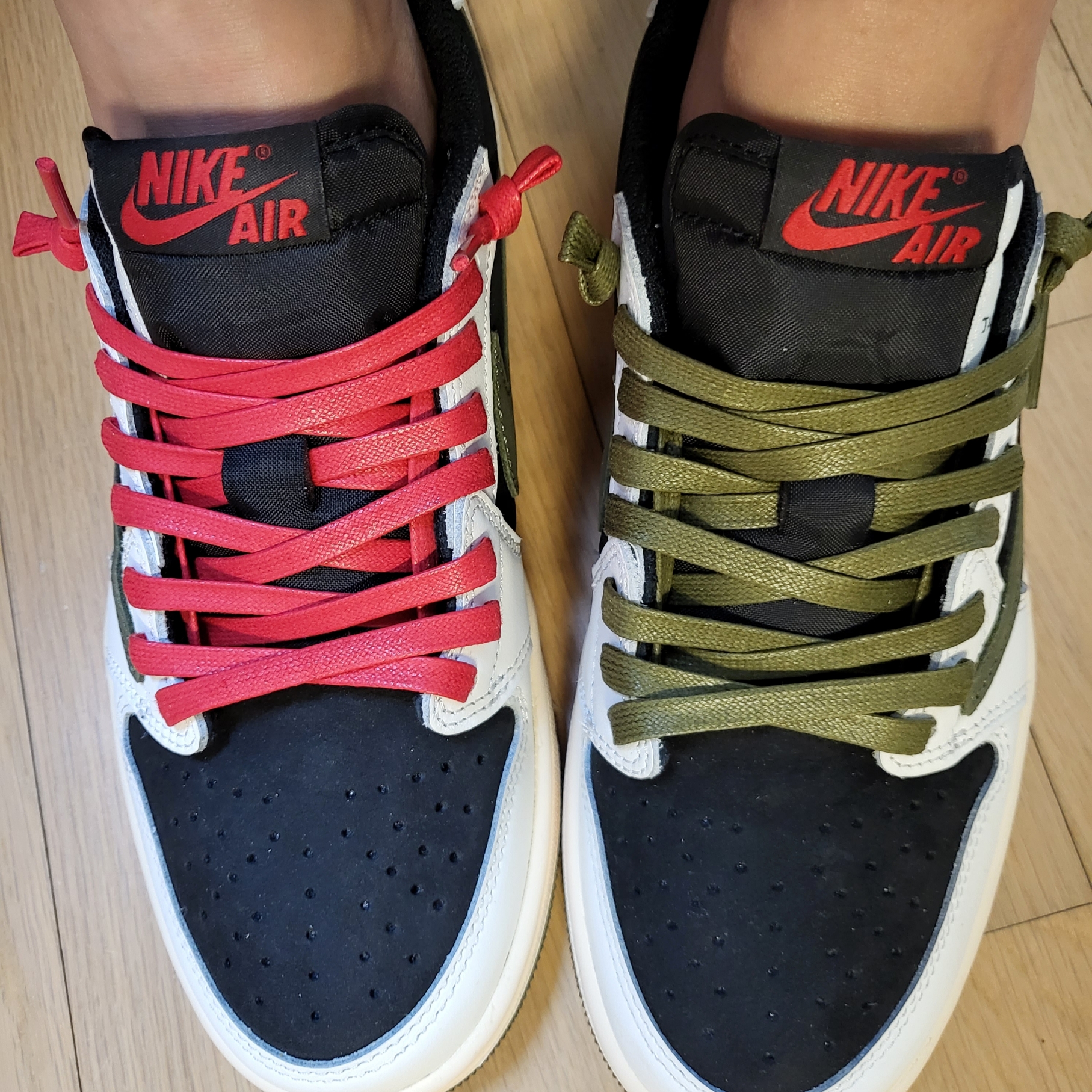 (W) Jordan 1 x Travis Scott Retro Low OG SP Medium Olive 착용 스타일 - 1