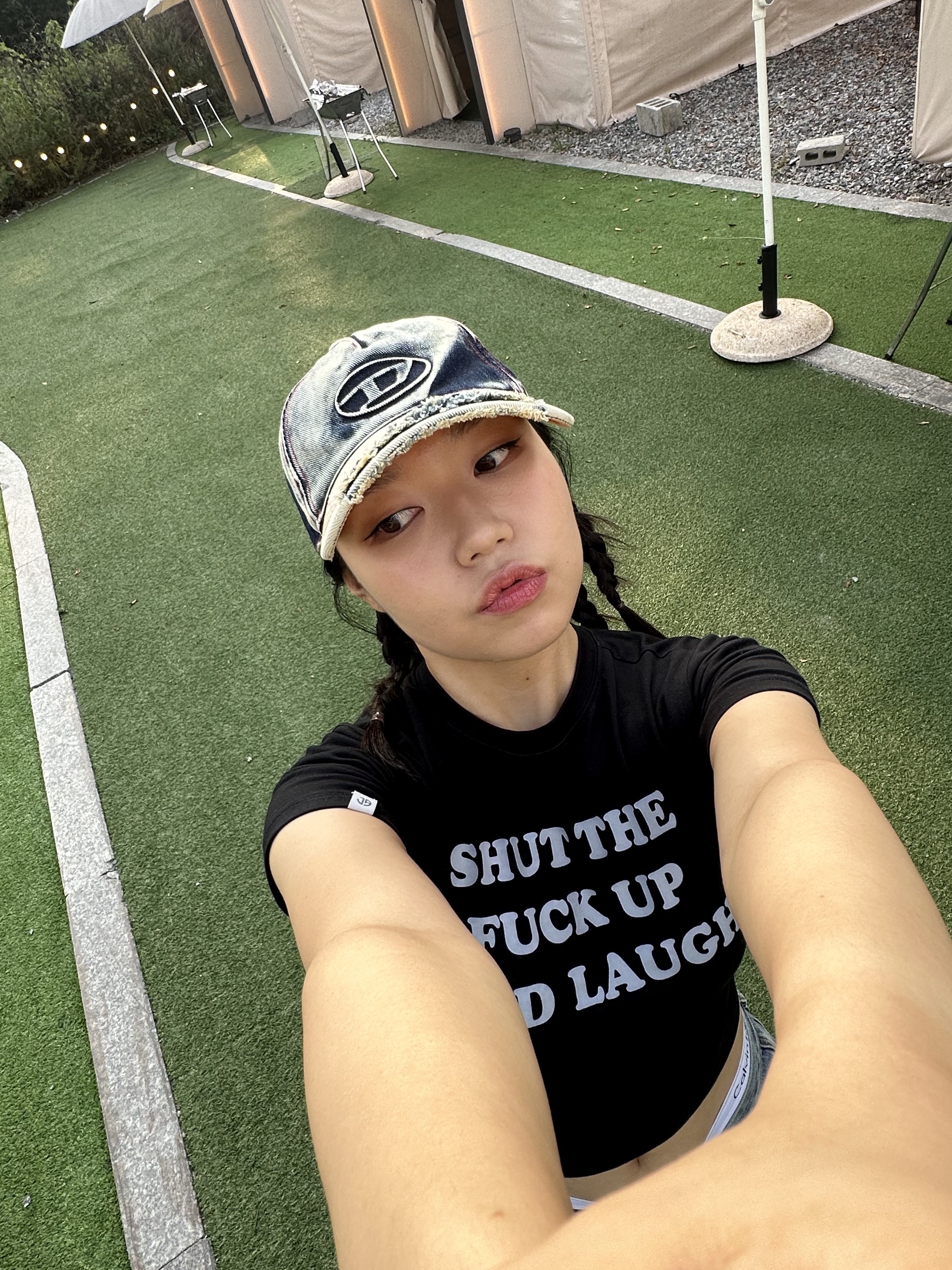Diesel C-Seymon Treated Denim Baseball Cap Blue White 착용 스타일 - 4
