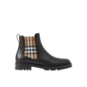 (W) Burberry Vintage Check Detail Leather Chelsea Boots Black