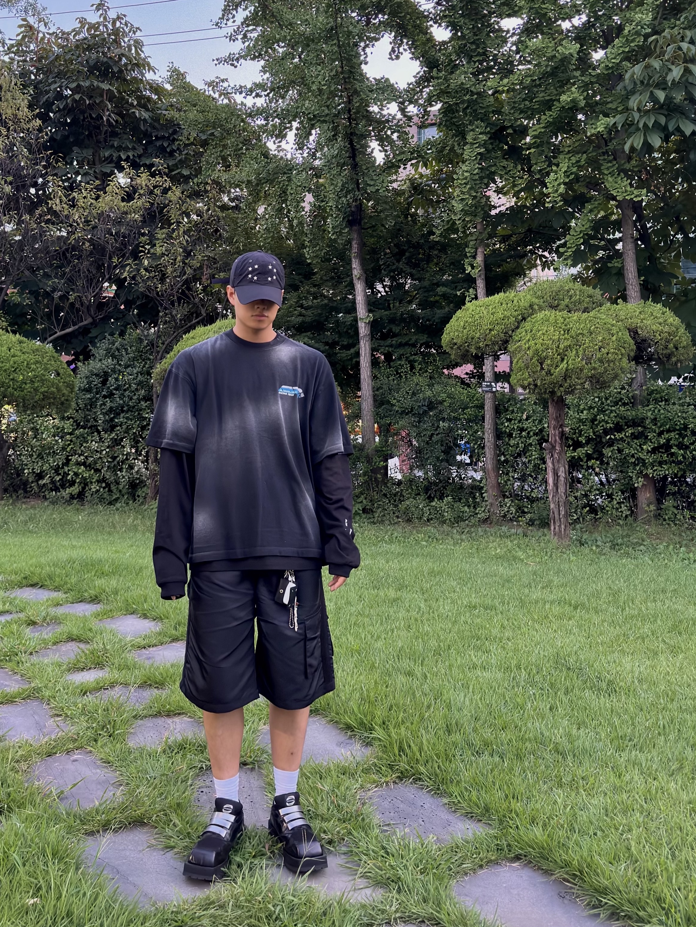 Nonnod Grandprix T-shirt Washed Black 착용 스타일 - 3