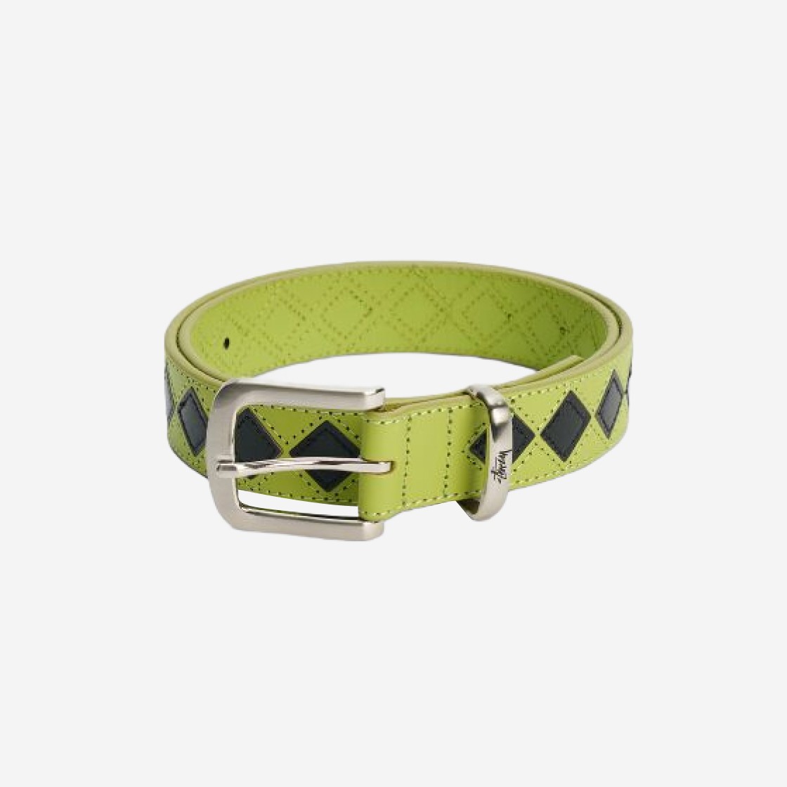 Stussy Argyle Stitch Leather Belt Lime 상세 이미지 1