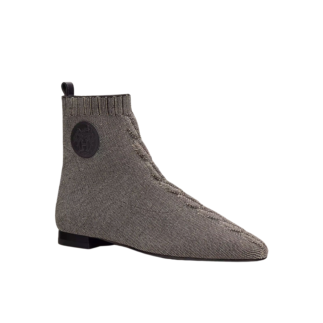 H221162Z01 (W) Hermes Duo Ankle Boot H Knit Calfskin & Nicciola Noir