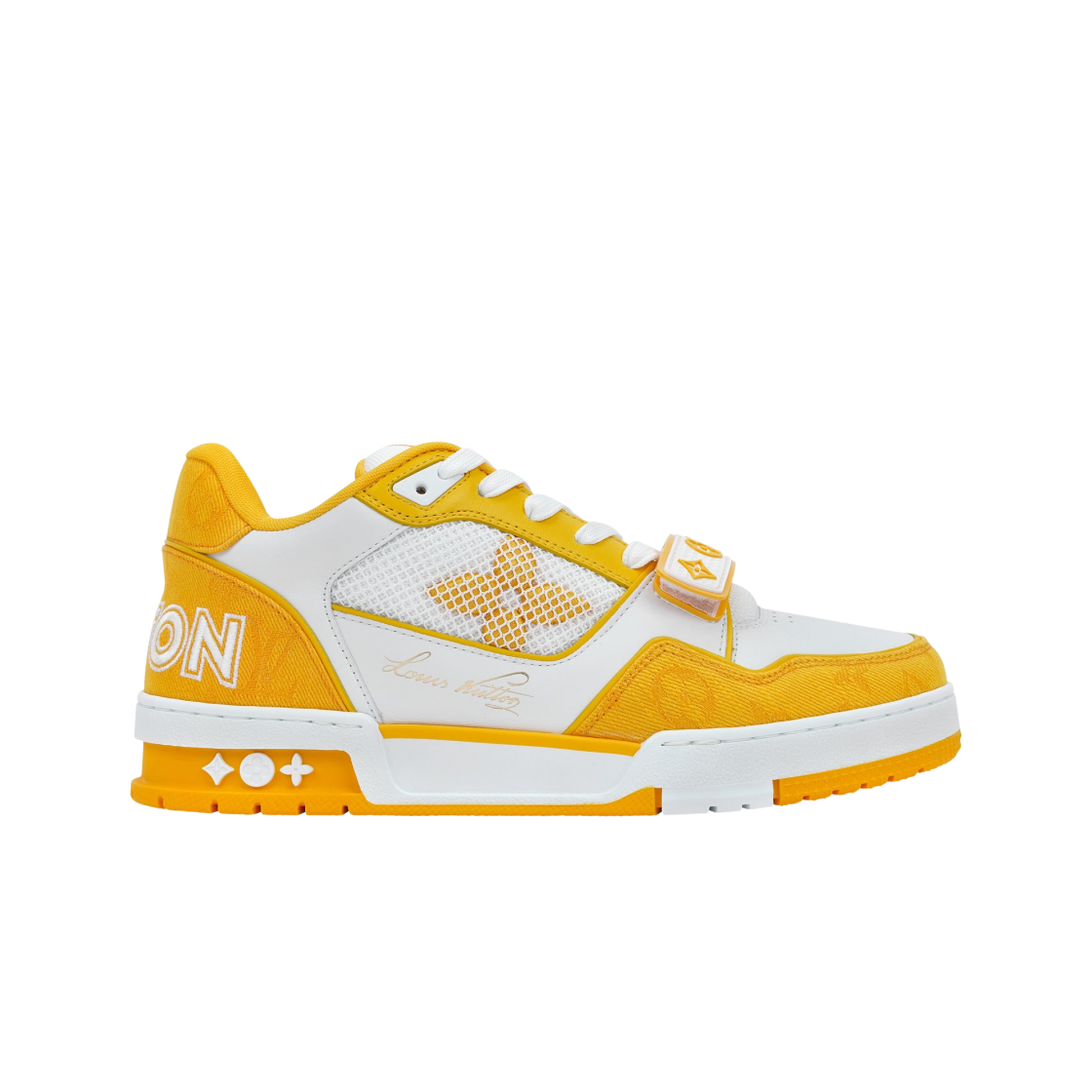 루이비통 벨크로 스트랩 LV 트레이너 스니커즈 모노그램 데님 옐로우(Louis Vuitton Velcro Strap LV Trainer Sneaeker Monogram Denim Yellow)