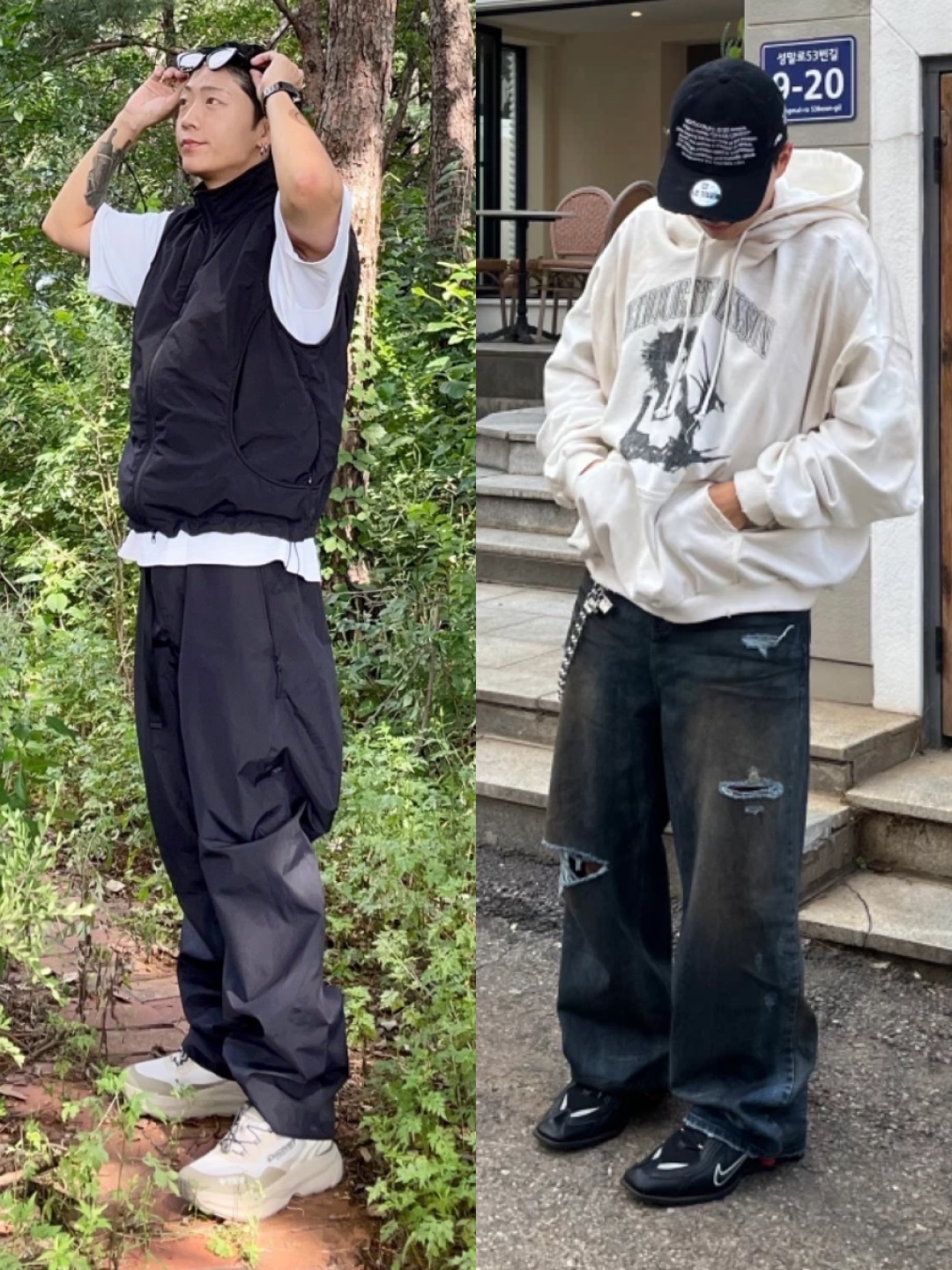 Ignota Core:5 Washed Cargo Pants Charcoal, Asics x Andersson Bell Gel-Sonoma 15-50 Bright Rose Evergreen 착용 스타일 - 4