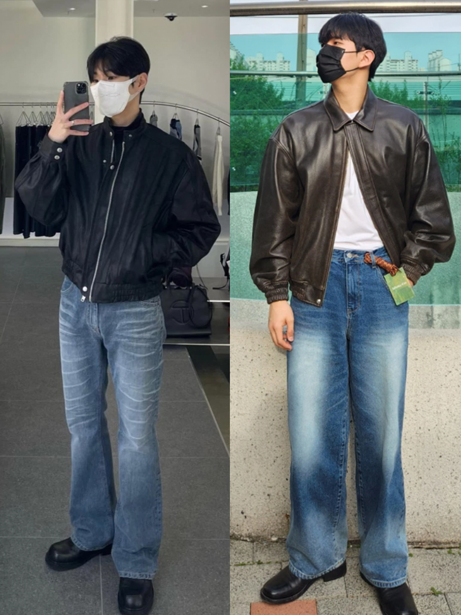 [KREAM 단독] STU Overfit Leather Jacket Brown 착용 스타일 - 2
