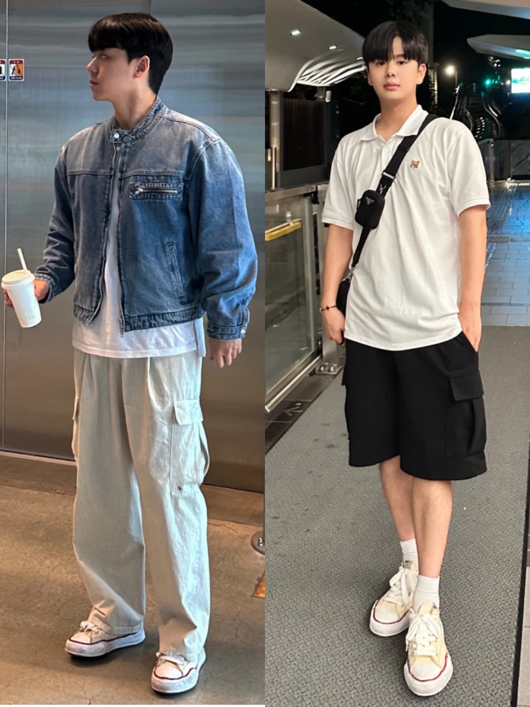 Maison Mihara Yasuhiro Peterson OG Sole Canvas Low-top Sneakers Natural, Maison Kitsune Fox Head Patch Classic Polo White 착용 스타일 - 2