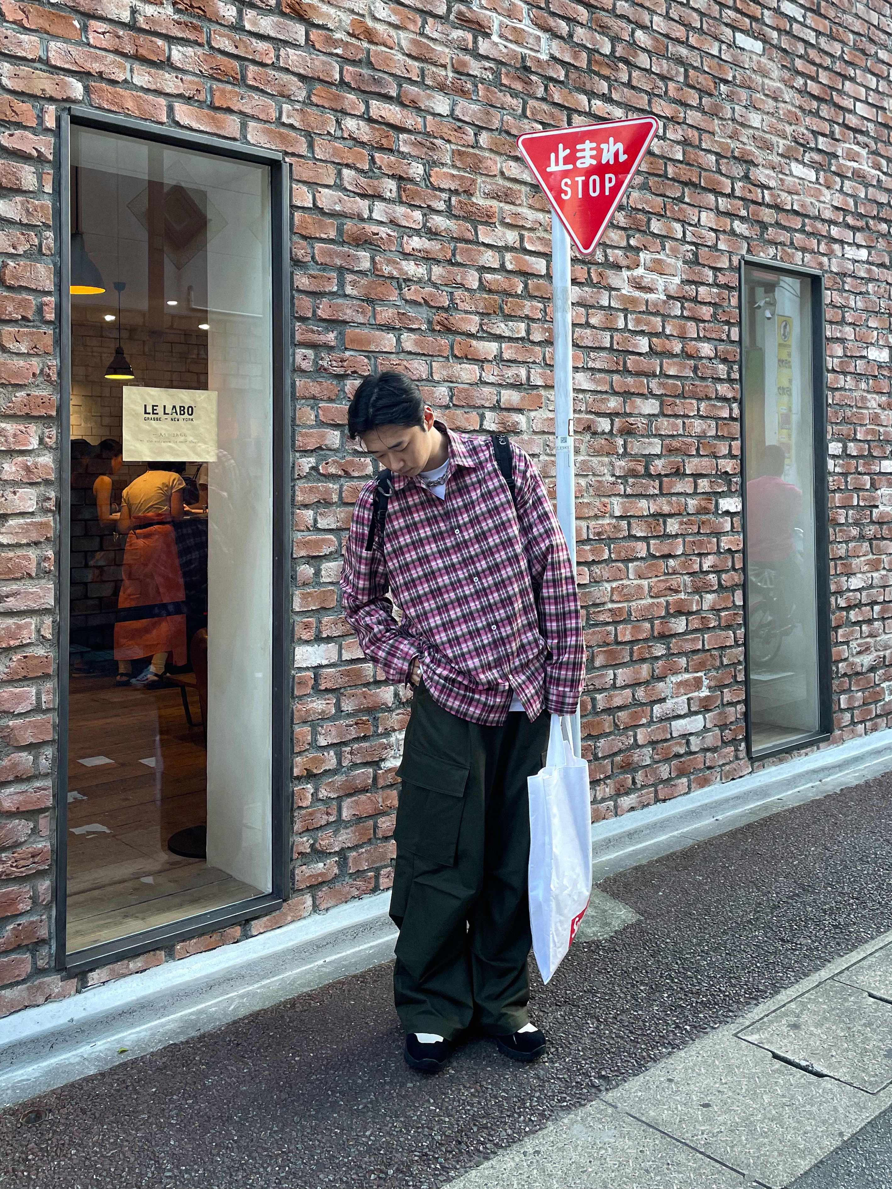 Nonnod Flexible String Check Shirts Pink 착용 스타일 - 3