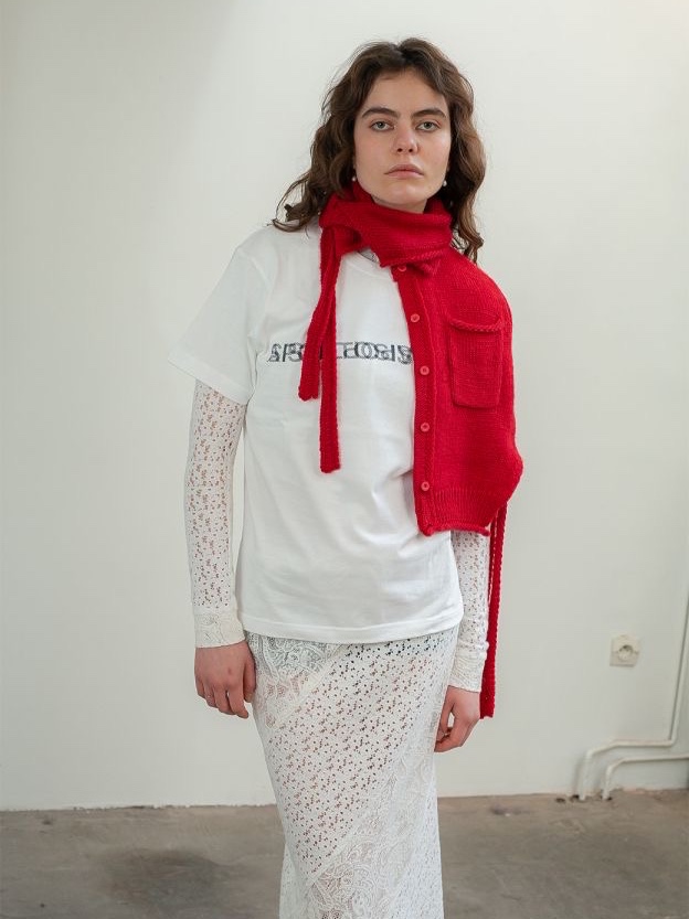 Perverze Wool String Top and Scarf Red, Perverze Wool String Top and Scarf Gray 착용 스타일 - 1