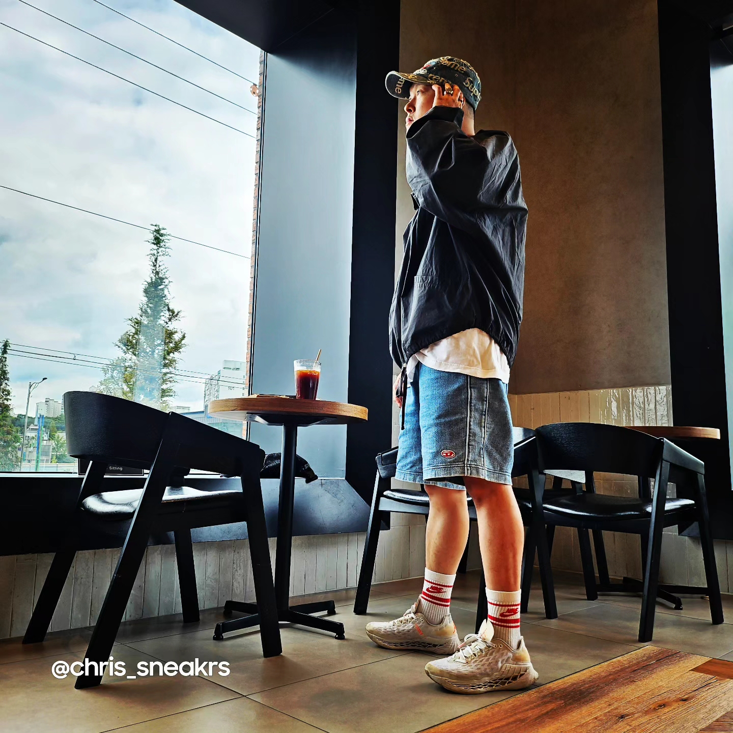 Supreme Frayed Logos Denim Camp Cap Blue - 21SS, Essentials Track Jacket Black - 20FW 착용 스타일