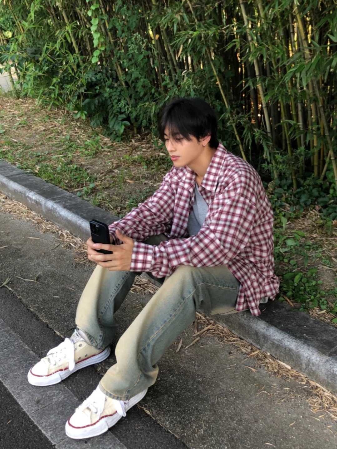Maison Mihara Yasuhiro Peterson OG Sole Canvas Low-top Sneakers Natural, Maison Kitsune Fox Head Patch Classic Polo White 착용 스타일 - 4