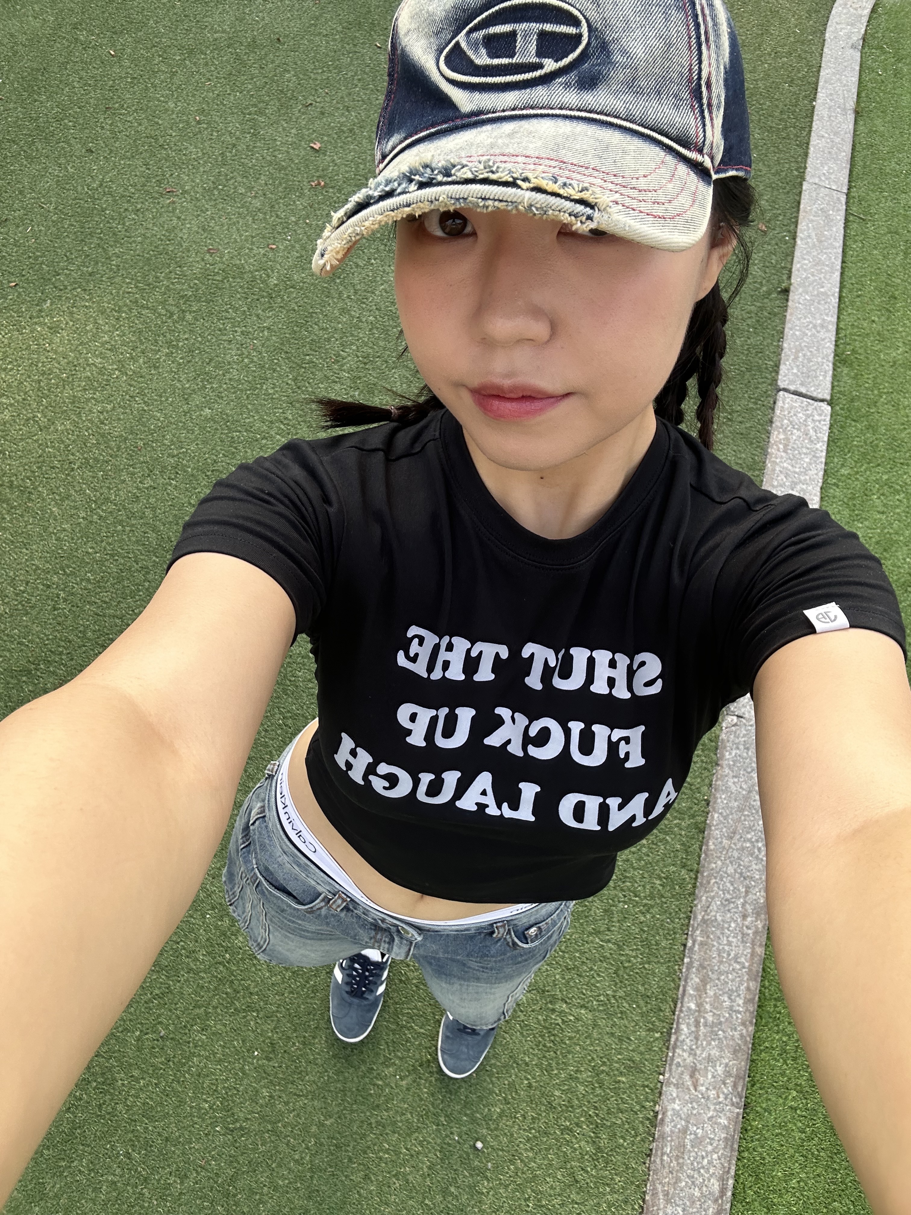 Diesel C-Seymon Treated Denim Baseball Cap Blue White 착용 스타일 - 3