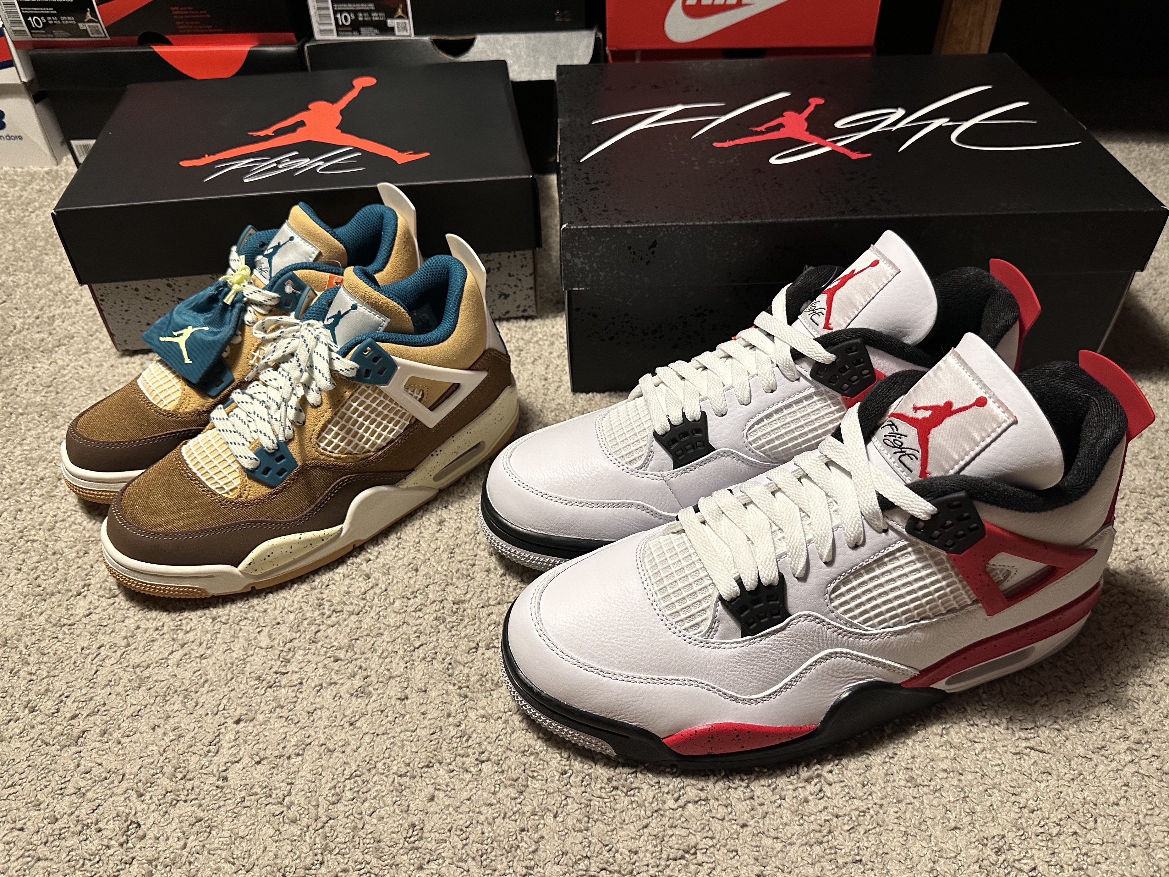 Jordan 4 Retro Red Cement, (GS) Jordan 4 Retro Outdoor Explorer 착용 스타일 - 1