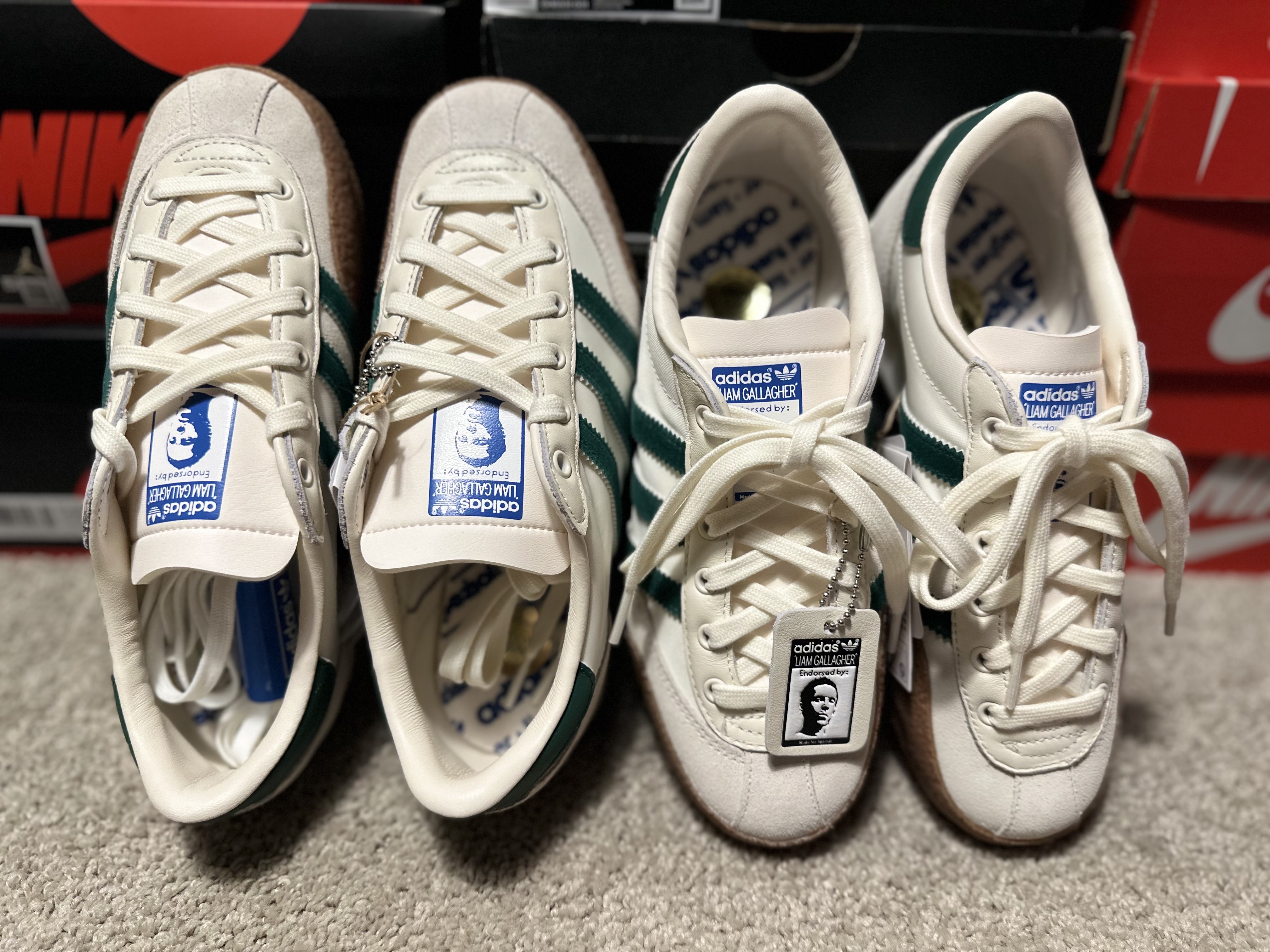 Adidas x Liam Gallagher Spezial LG II Cream White Collegiate Green 착용 스타일 - 3