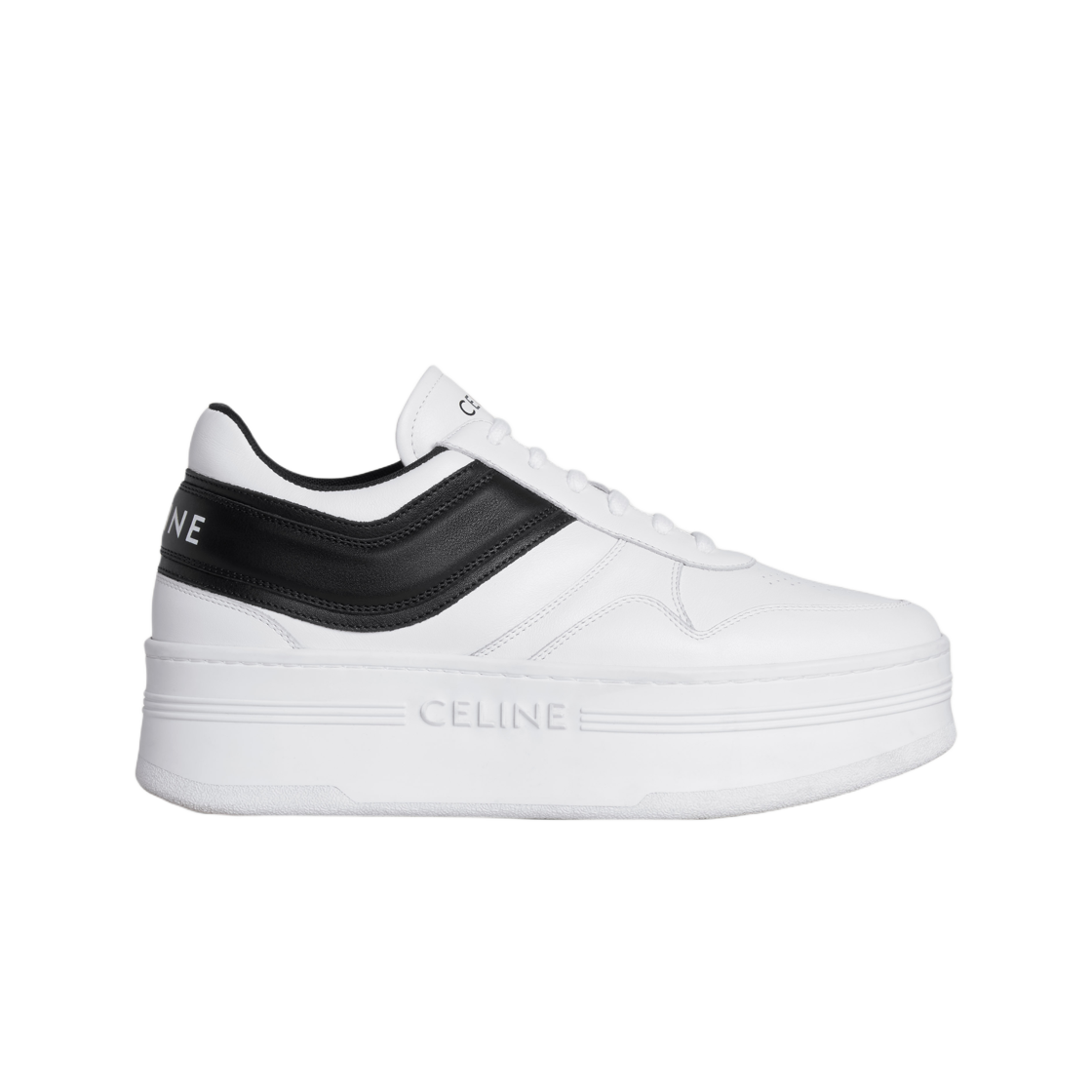 (W) 셀린느 블록 스니커즈 웨지 아웃솔 카프스킨 옵틱 화이트 블랙((W) Celine Block Sneakers with Wedge Outsole in Calfskin Optic White Black) - 1