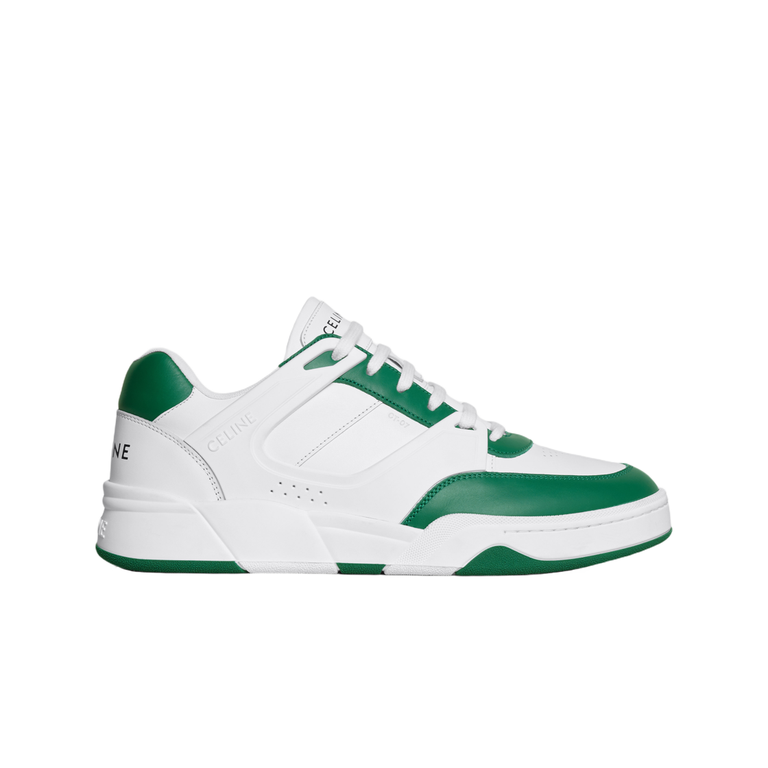 354863840C-01KF Celine Trainer CT-07 Low Lace-Up Sneakers in Calfskin Optic White Dark Green