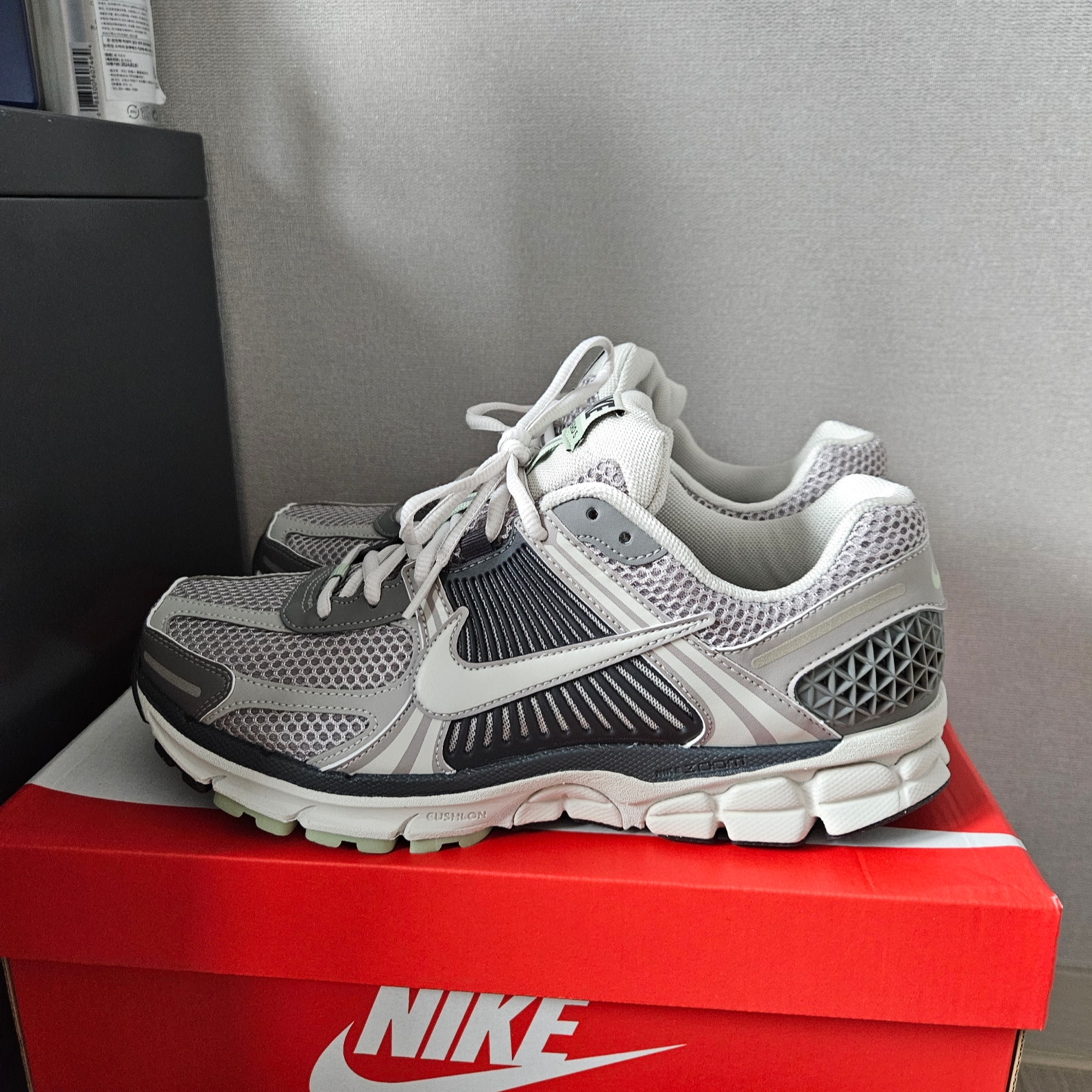 (W) Nike Zoom Vomero 5 Cobblestone and Flat Pewter 착용 스타일