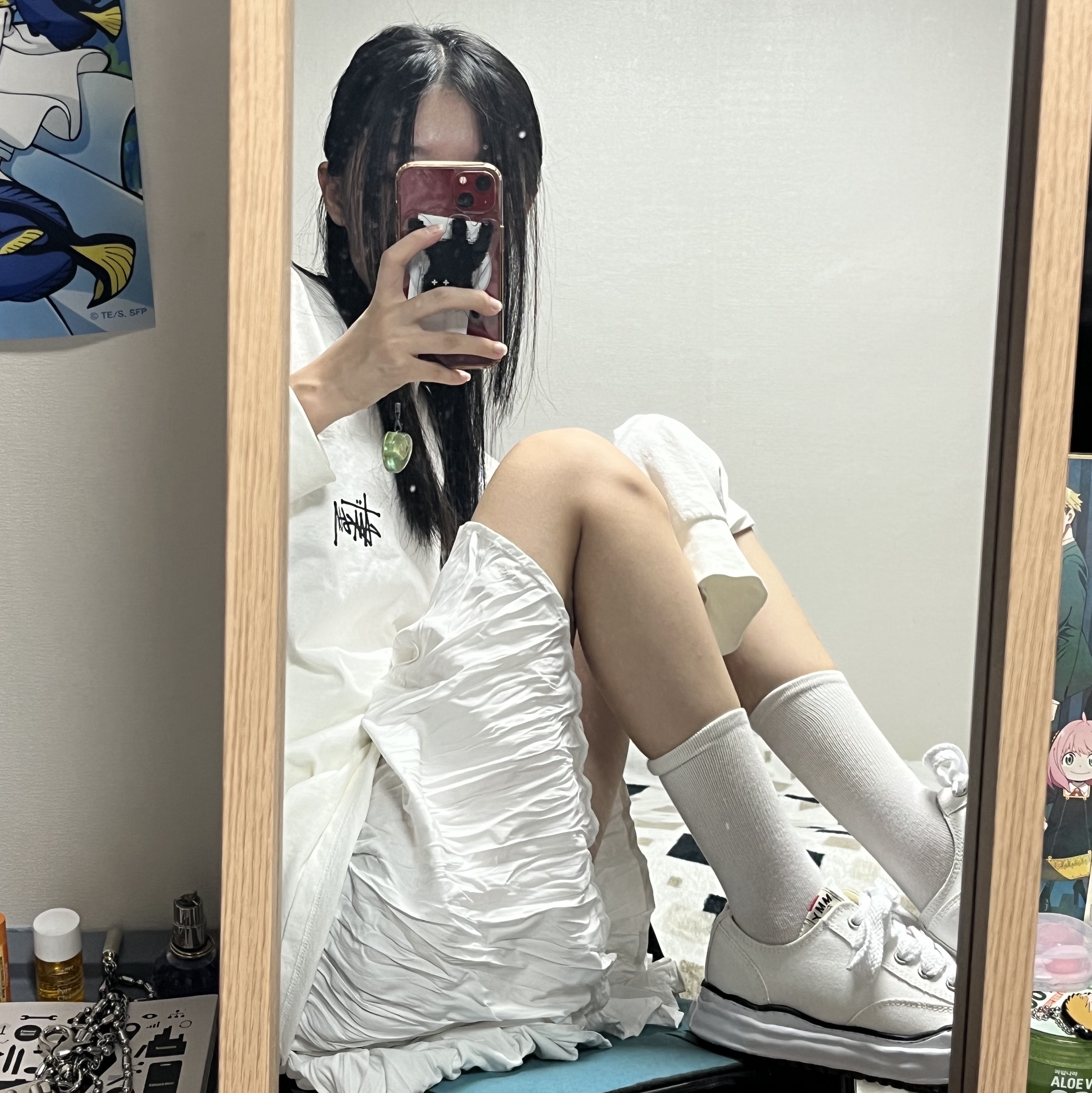 Stussy Basic Stussy LS T-Shirt White 2022, Maison Mihara Yasuhiro Peterson OG Sole Canvas Low Sneakers White 착용 스타일 - 1