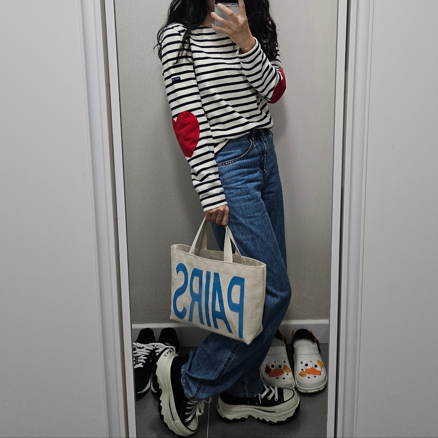 Converse All Star 100 Trekwave OX White, (Kids) Saint James Vaujany Striped Sailor Long Sleeve T-Shirt Ecru Marine 착용 스타일