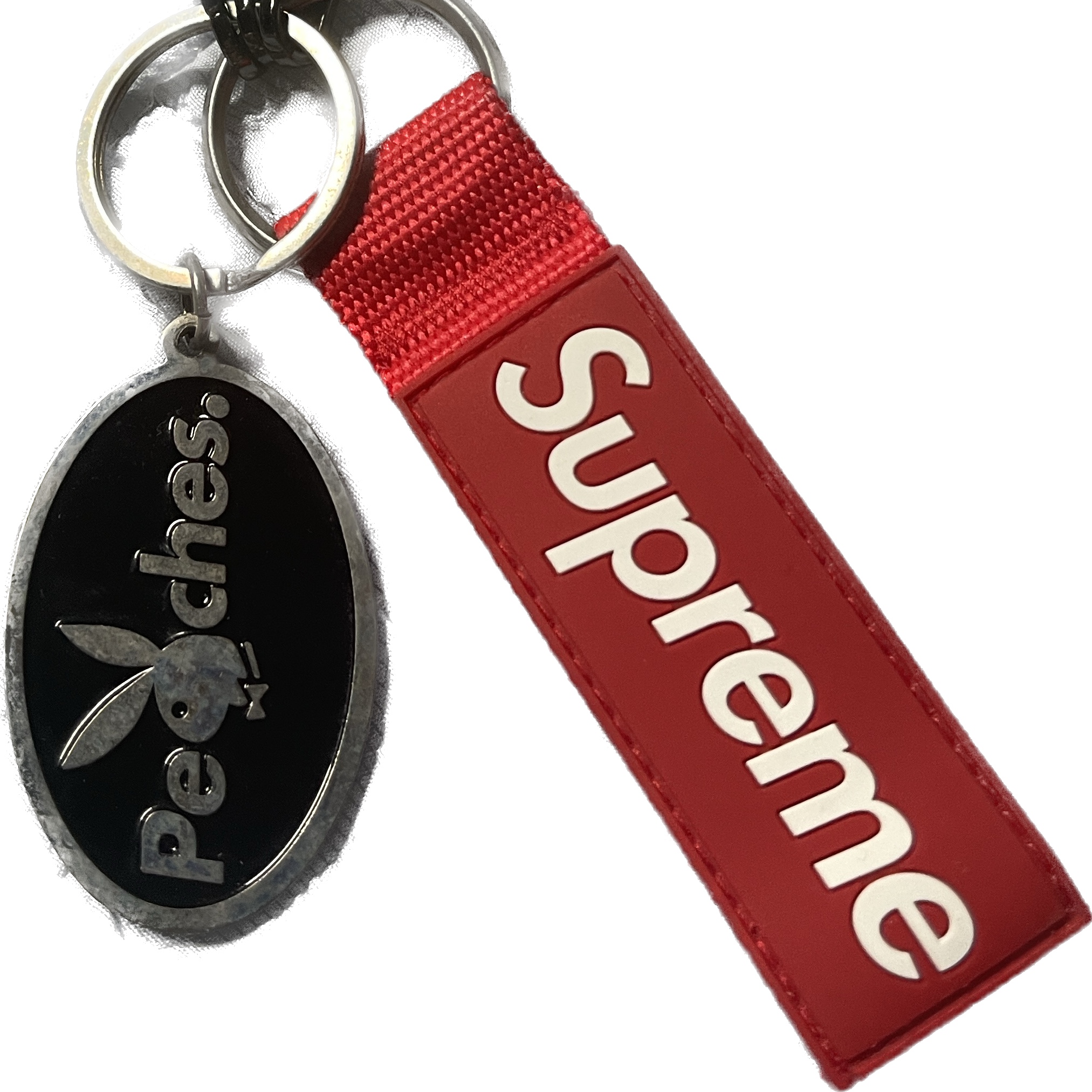Supreme Webbing Keychain Red - 23SS 착용 스타일