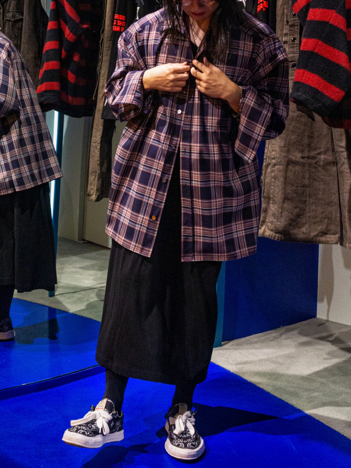 Ourpas 081 Check Shirt Purple Rain 착용 스타일 - 1