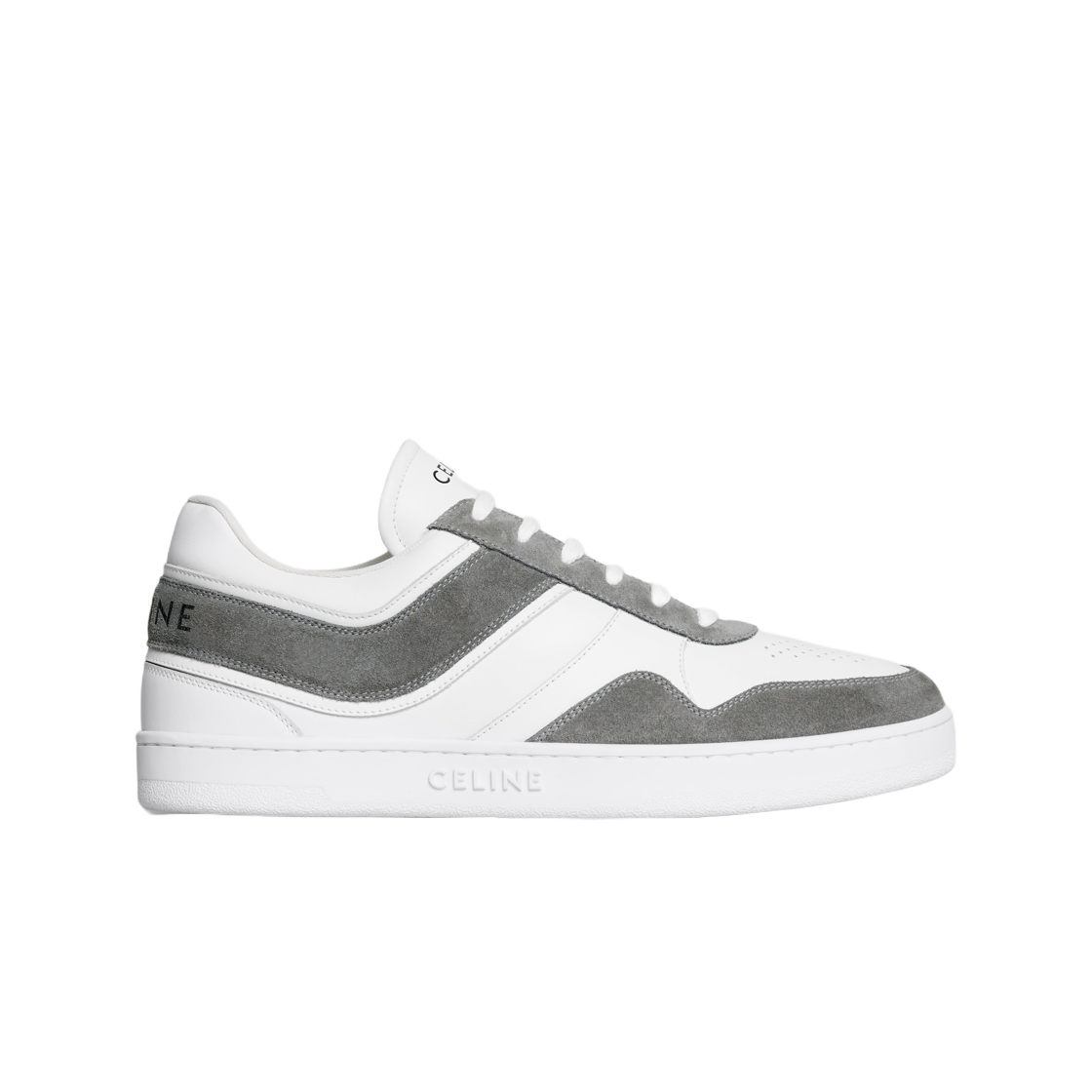 셀린느 트레이너 로우 레이스업 스니커즈 스웨이드 카프스킨 카프스킨 그레이 옵틱 화이트(Celine Trainer Low Lace-Up Sneakers in Suede Calfskin Calfskin Grey Optic White) - 1
