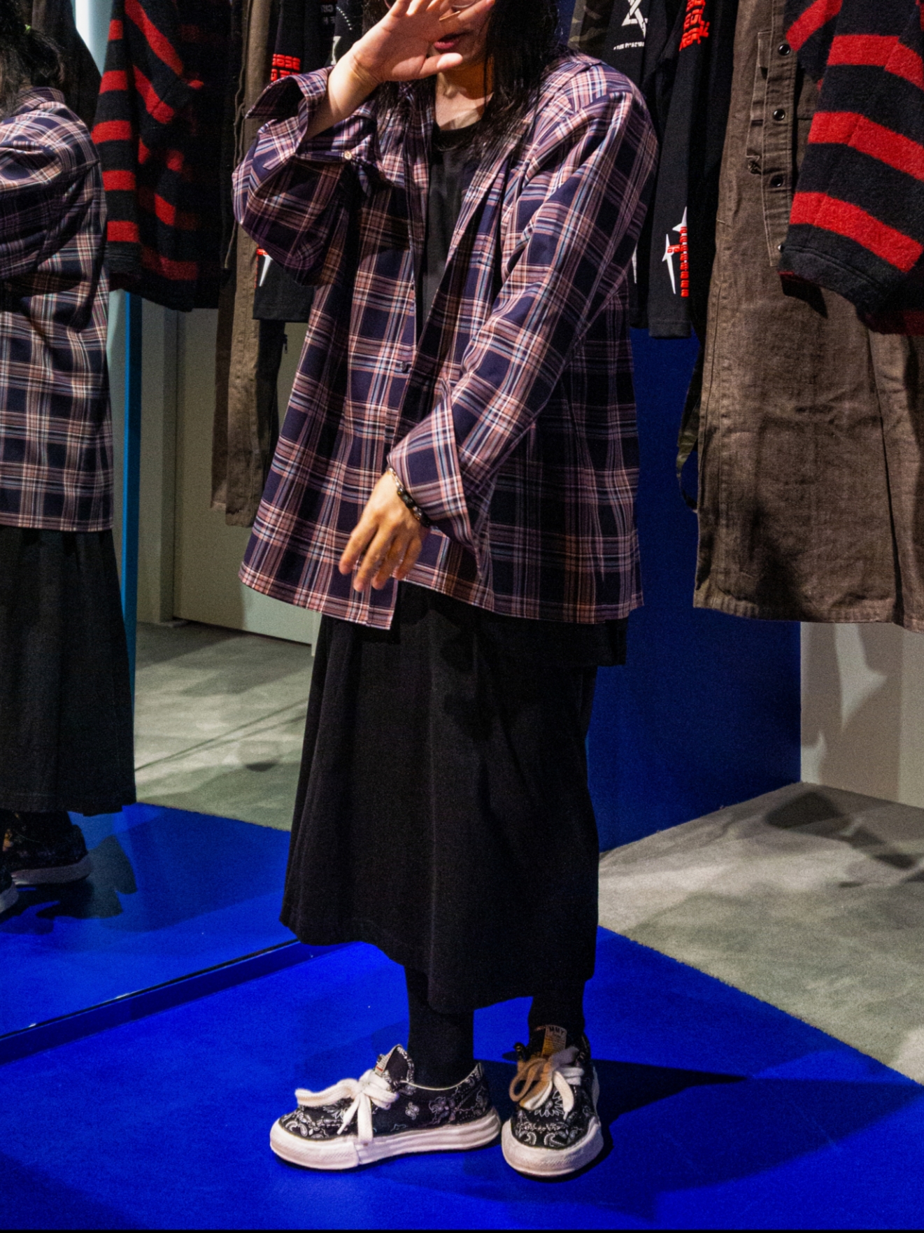 Ourpas 081 Check Shirt Purple Rain 착용 스타일 - 3