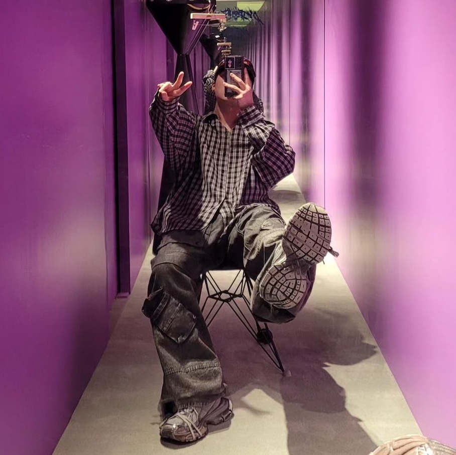 Ourpas 081 Check Shirt Purple Rain, Ourpas 081 Check Shirt Brown Check 착용 스타일