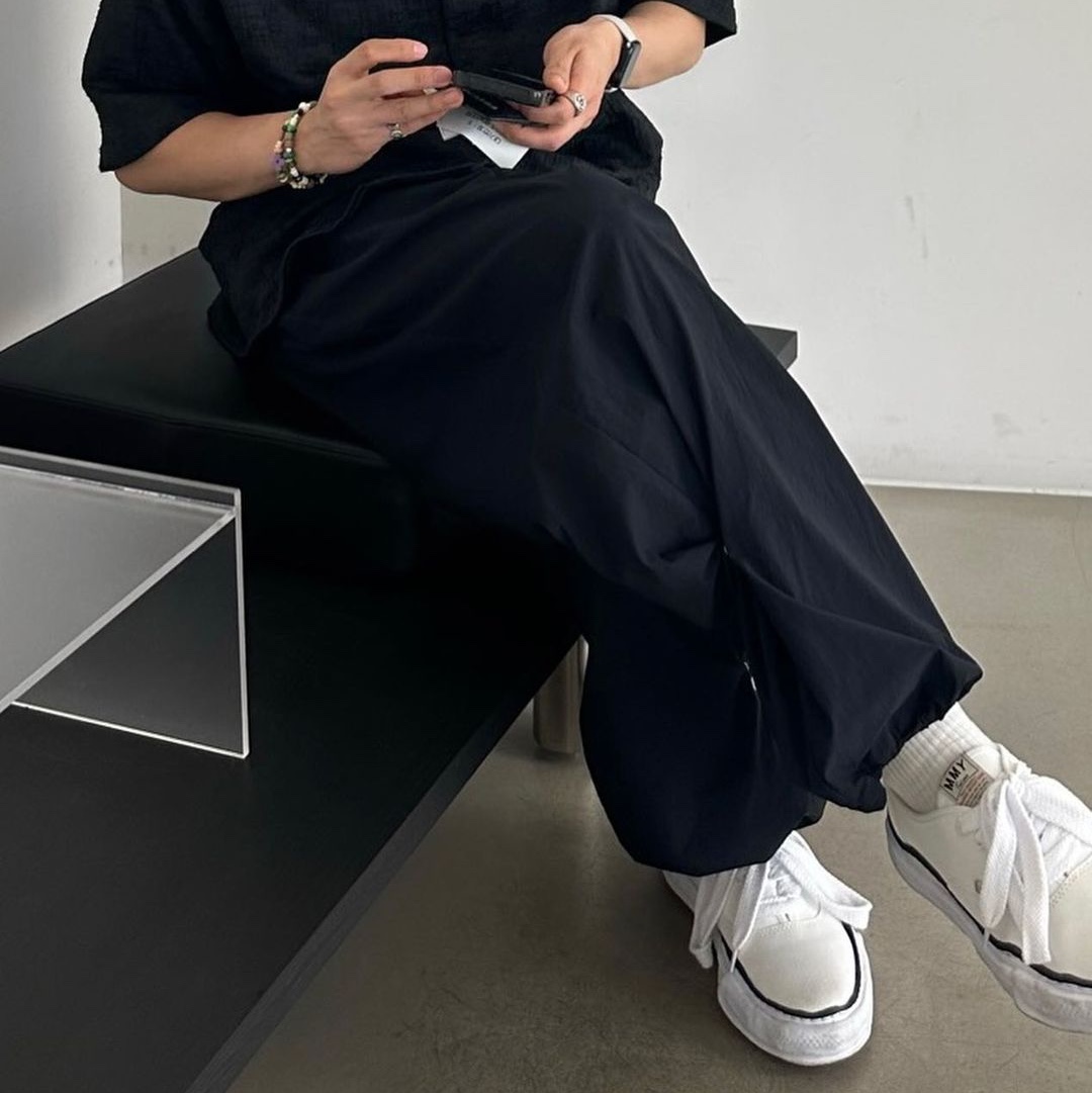 Nonnod Lounge Nylon Snap Pants Black 착용 스타일