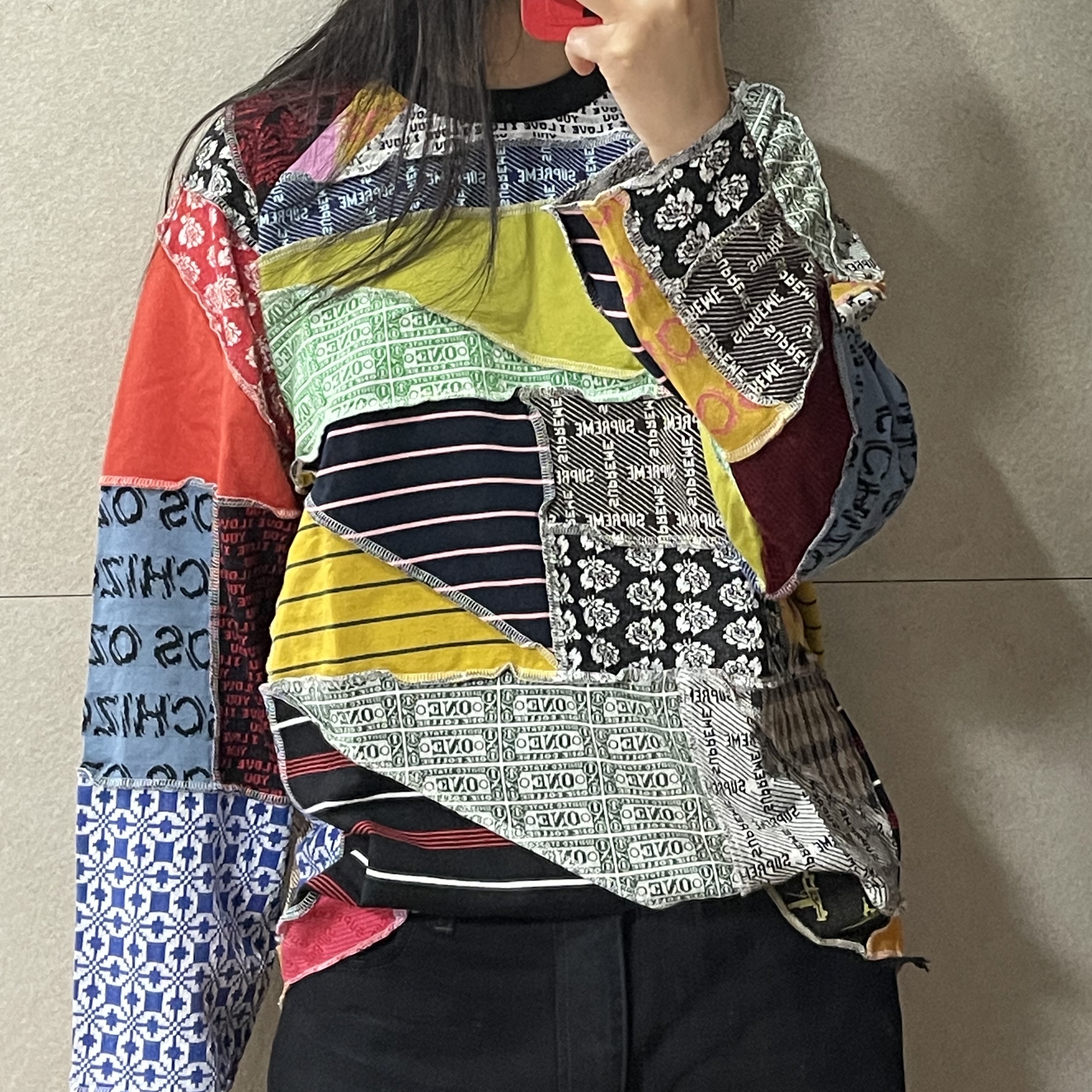 Supreme Patchwork Jacquard L/S Top Multicolor - 23SS 착용 스타일