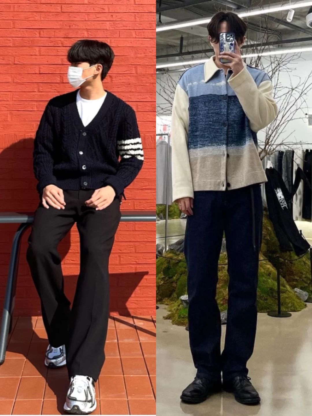 AMI de Coeur Wool Cardigan Black, Nike Dunk Low Retro Black 착용 스타일 - 3
