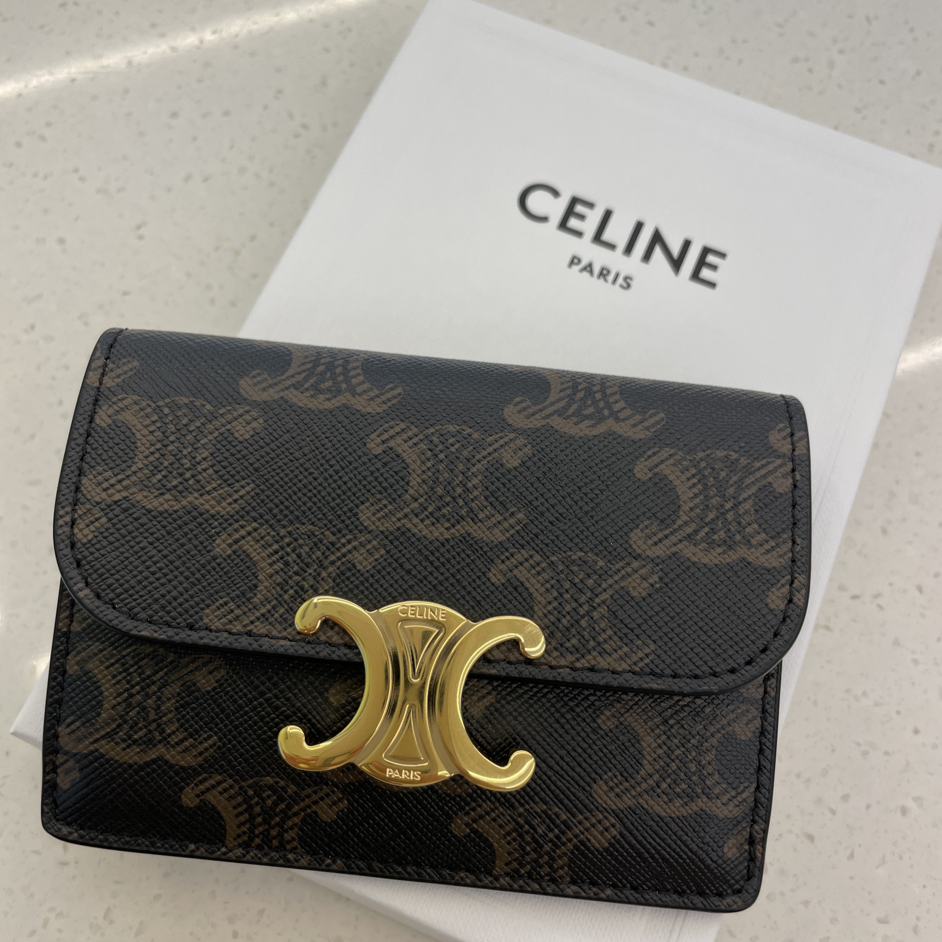 Celine Card Holder with Flap in Triomphe Canvas Tan 착용 스타일