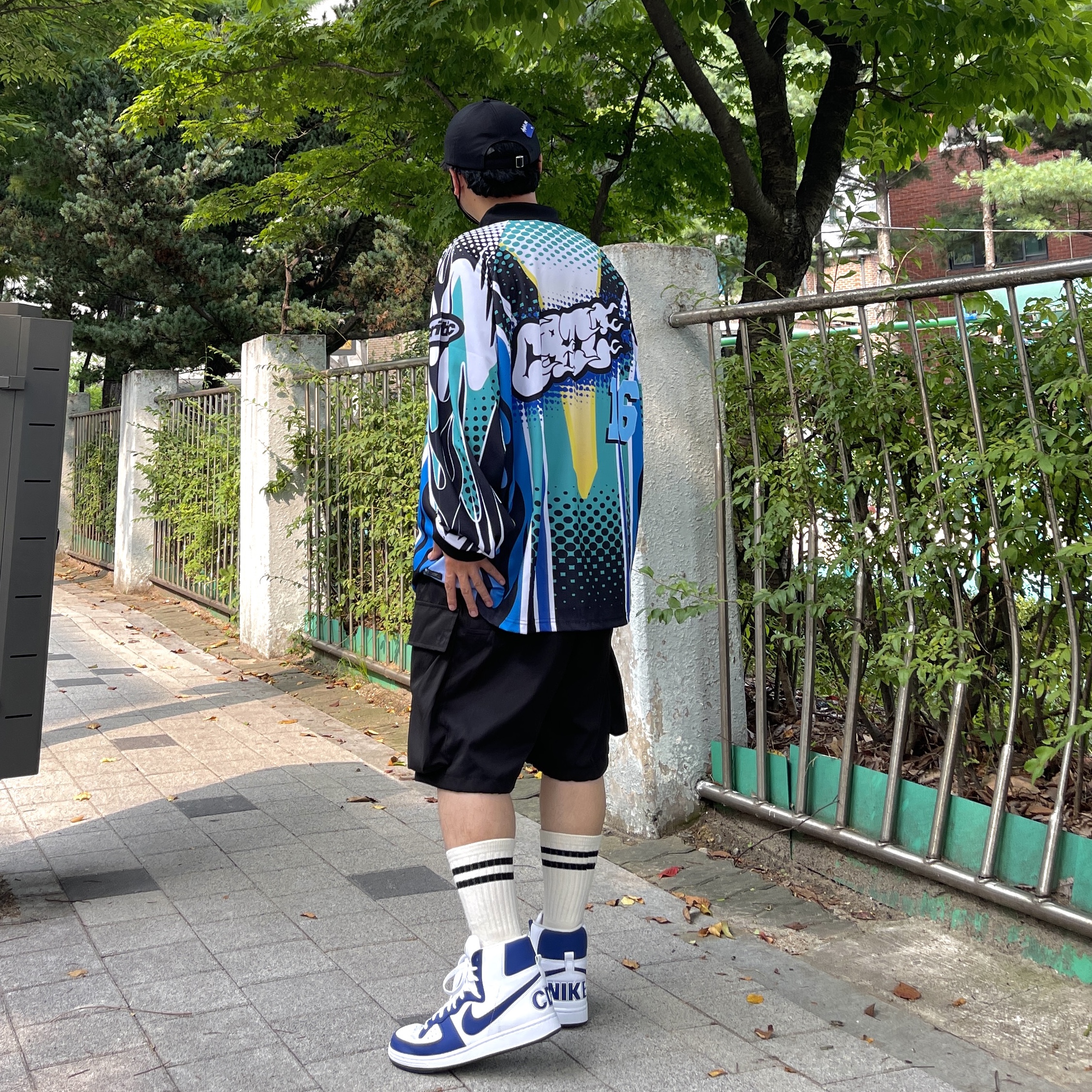 Nike x Comme des Garcons Homme Plus Terminator High Navy, Ader Error x Zara Pleated Cap Black 착용 스타일