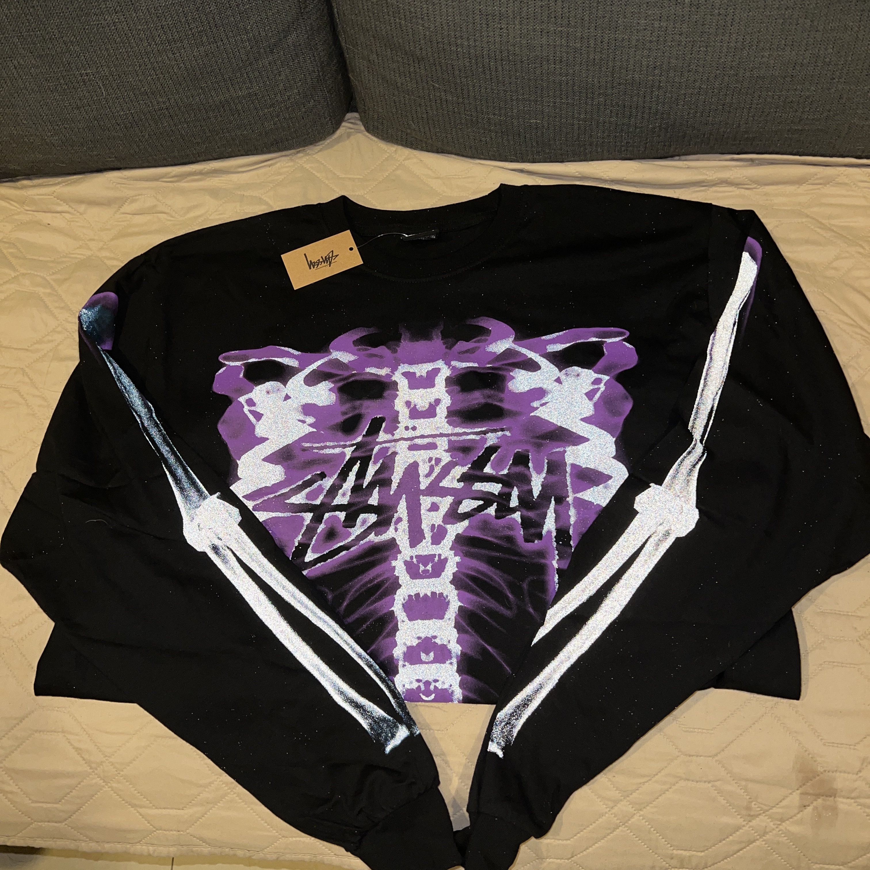 Stussy Rib Cage LS T-Shirt Black 착용 스타일 - 1