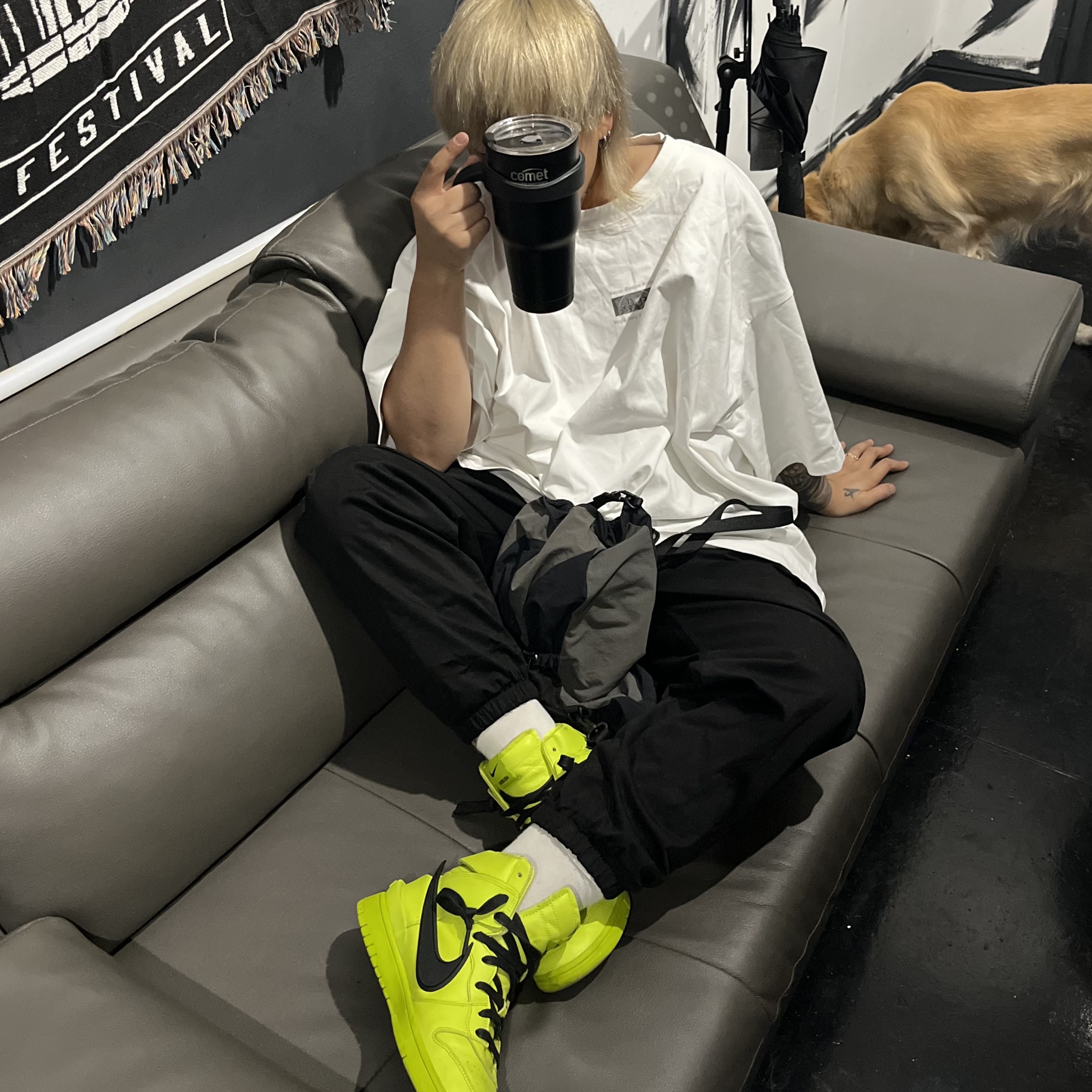 Nike x Ambush Dunk High Flash Lime 착용 스타일 - 2