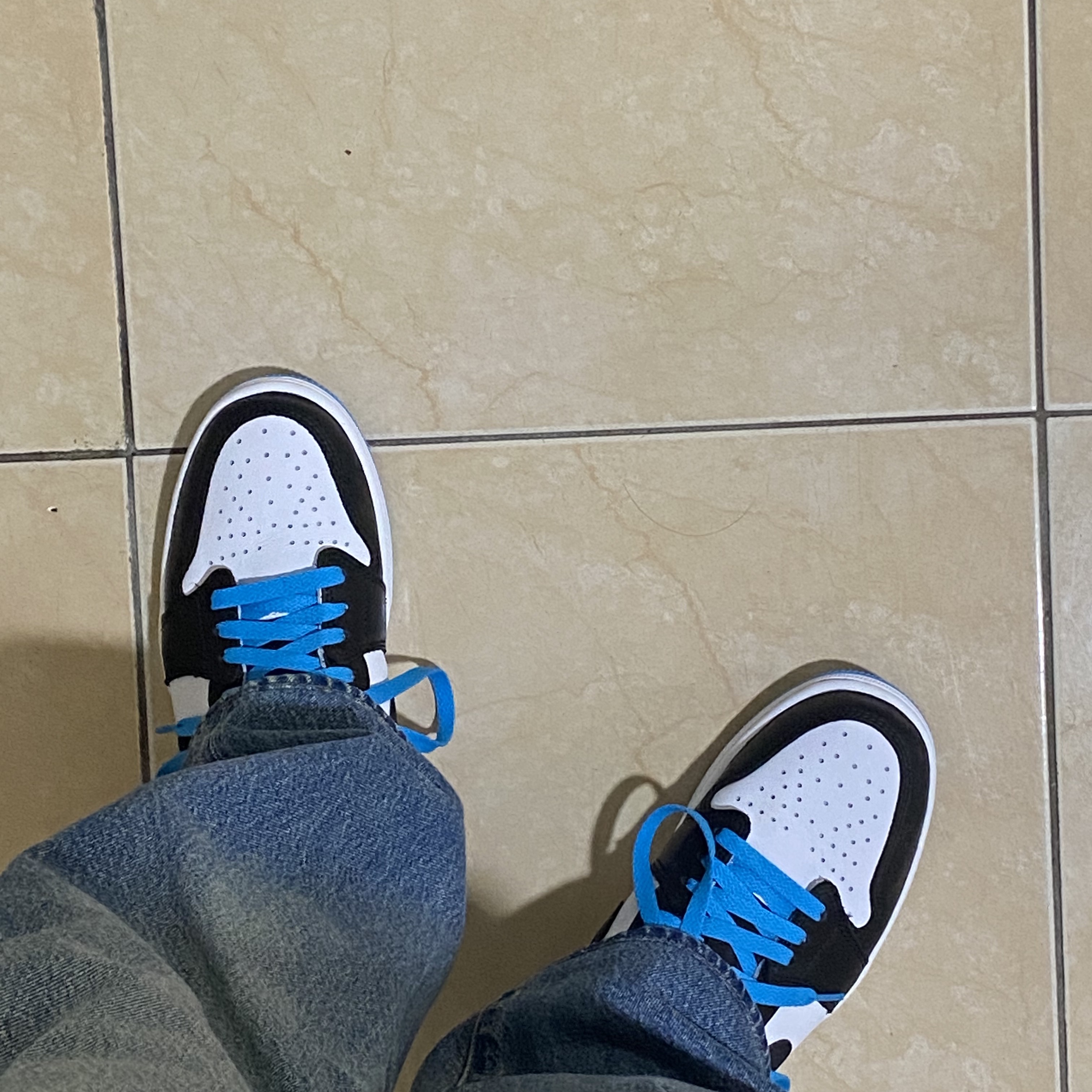 Jordan 1 Retro Low OG Black and Dark Powder Blue 착용 스타일 - 3