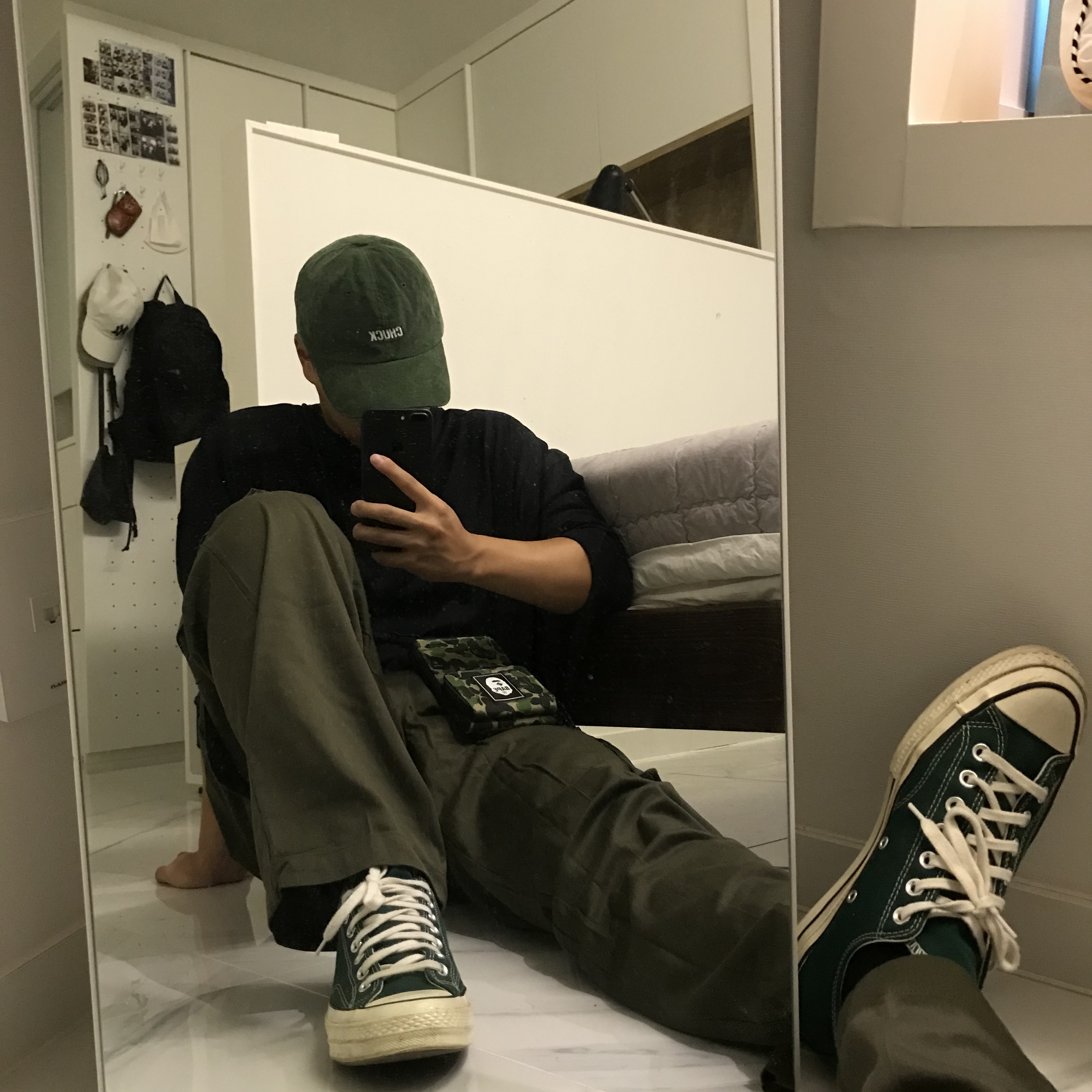 Nike x Peaceminusone LS T-Shirt Black (DR0098-010), Converse Chuck 70 Ox Midnight Clover 착용 스타일 - 1