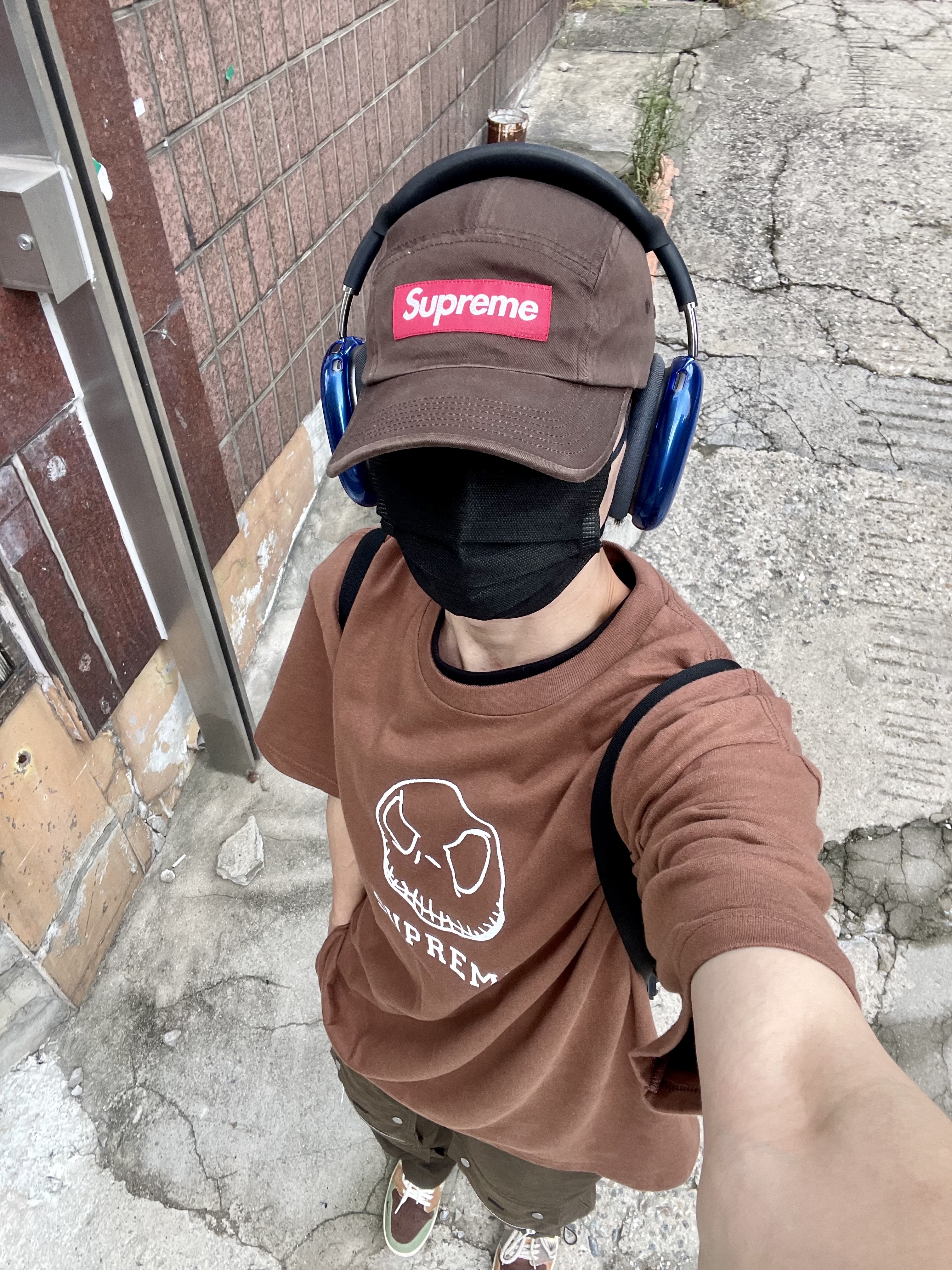 Jordan 1 x Zion Williamson Retro Low OG Flax and Oil Green, Supreme Skeleton T-Shirt Brown - 23FW 착용 스타일 - 1