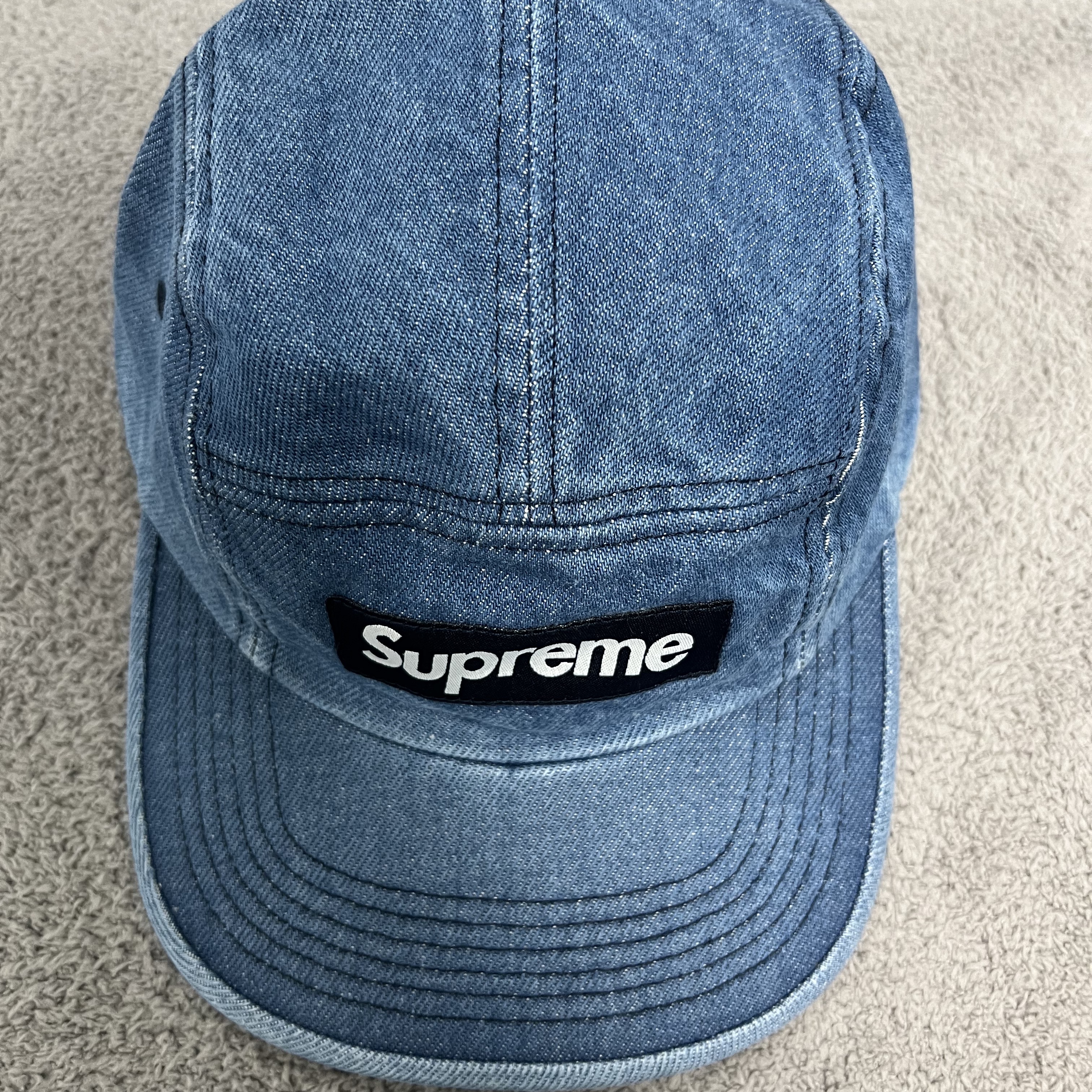 Supreme Washed Chino Twill Camp Cap Denim - 23FW 착용 스타일