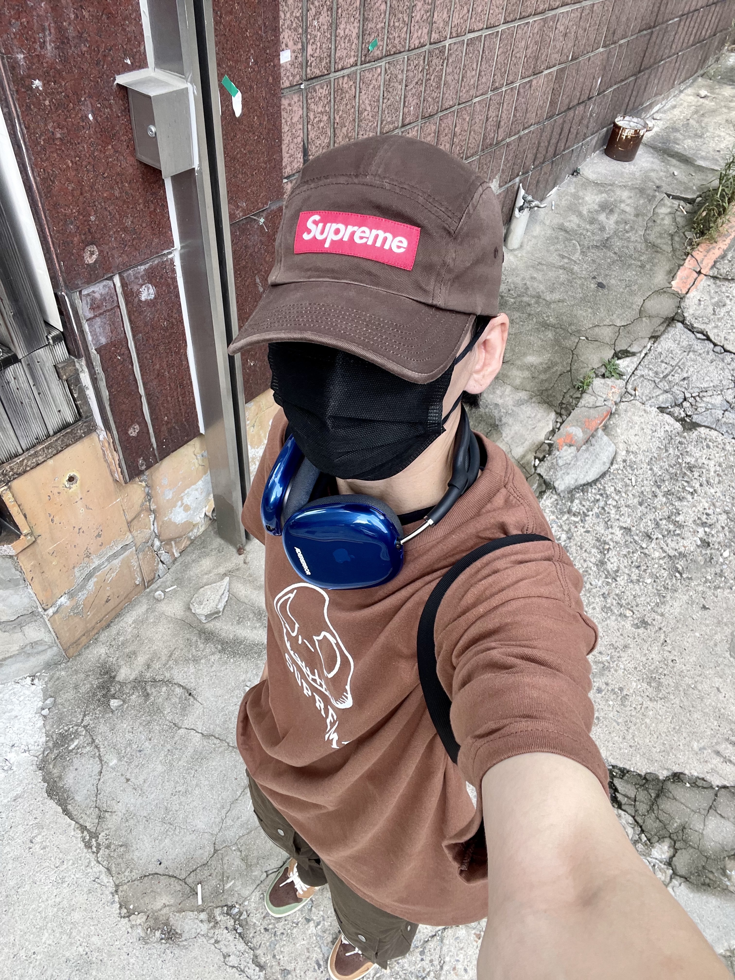 Jordan 1 x Zion Williamson Retro Low OG Flax and Oil Green, Supreme Skeleton T-Shirt Brown - 23FW 착용 스타일 - 4