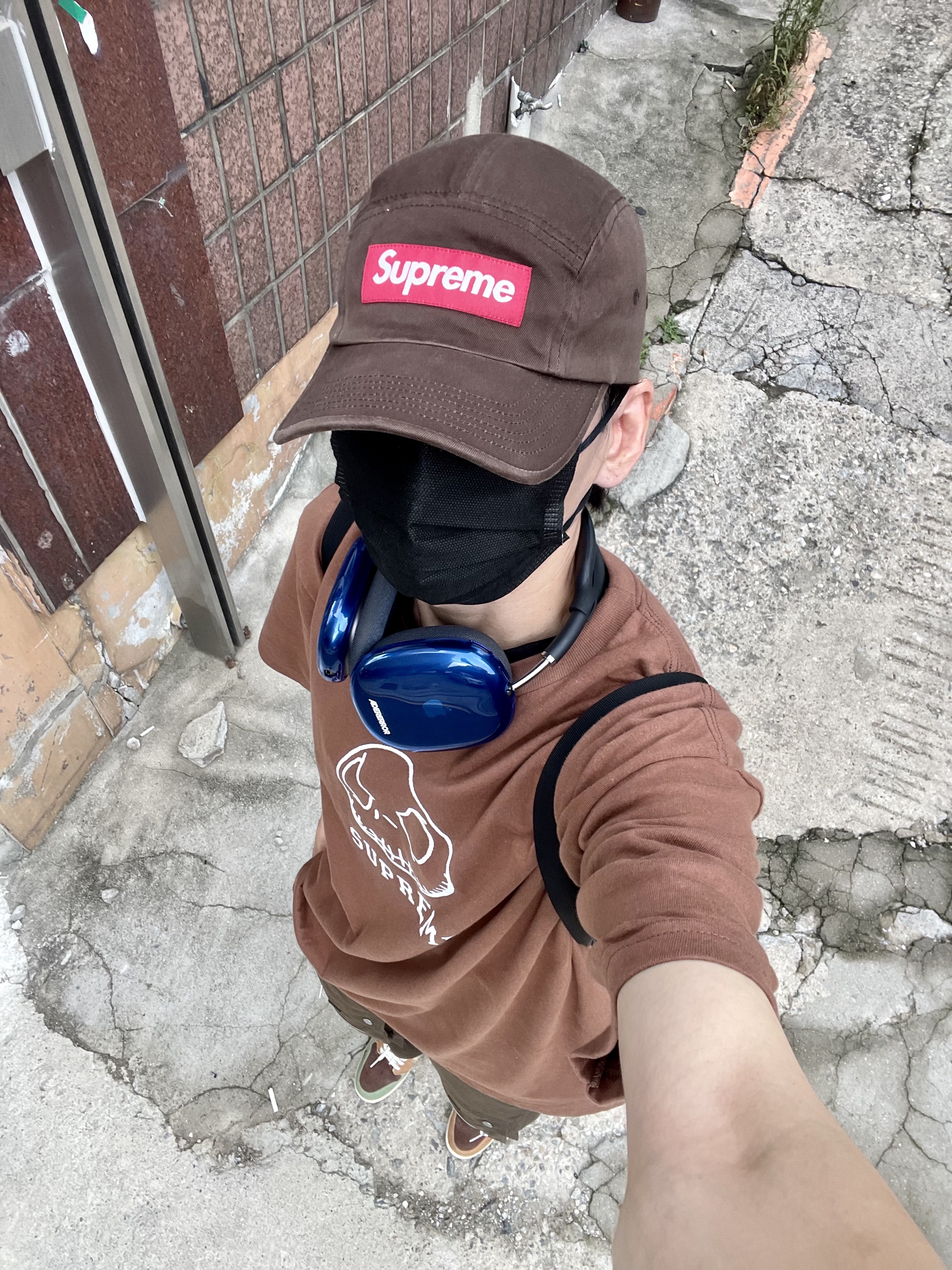 Jordan 1 x Zion Williamson Retro Low OG Flax and Oil Green, Supreme Skeleton T-Shirt Brown - 23FW 착용 스타일 - 3