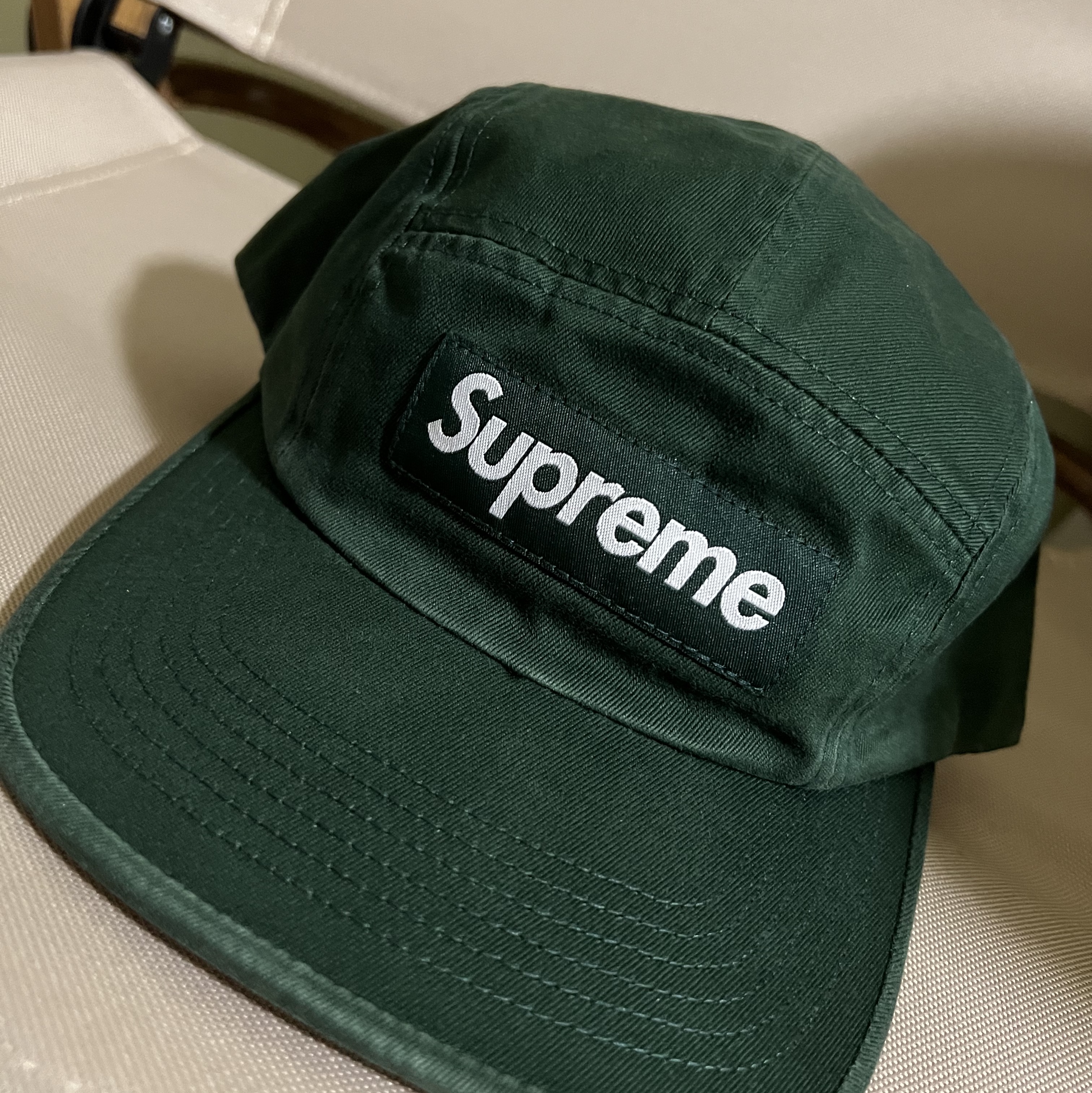 Supreme Washed Chino Twill Camp Cap Pine Green - 23FW 착용 스타일