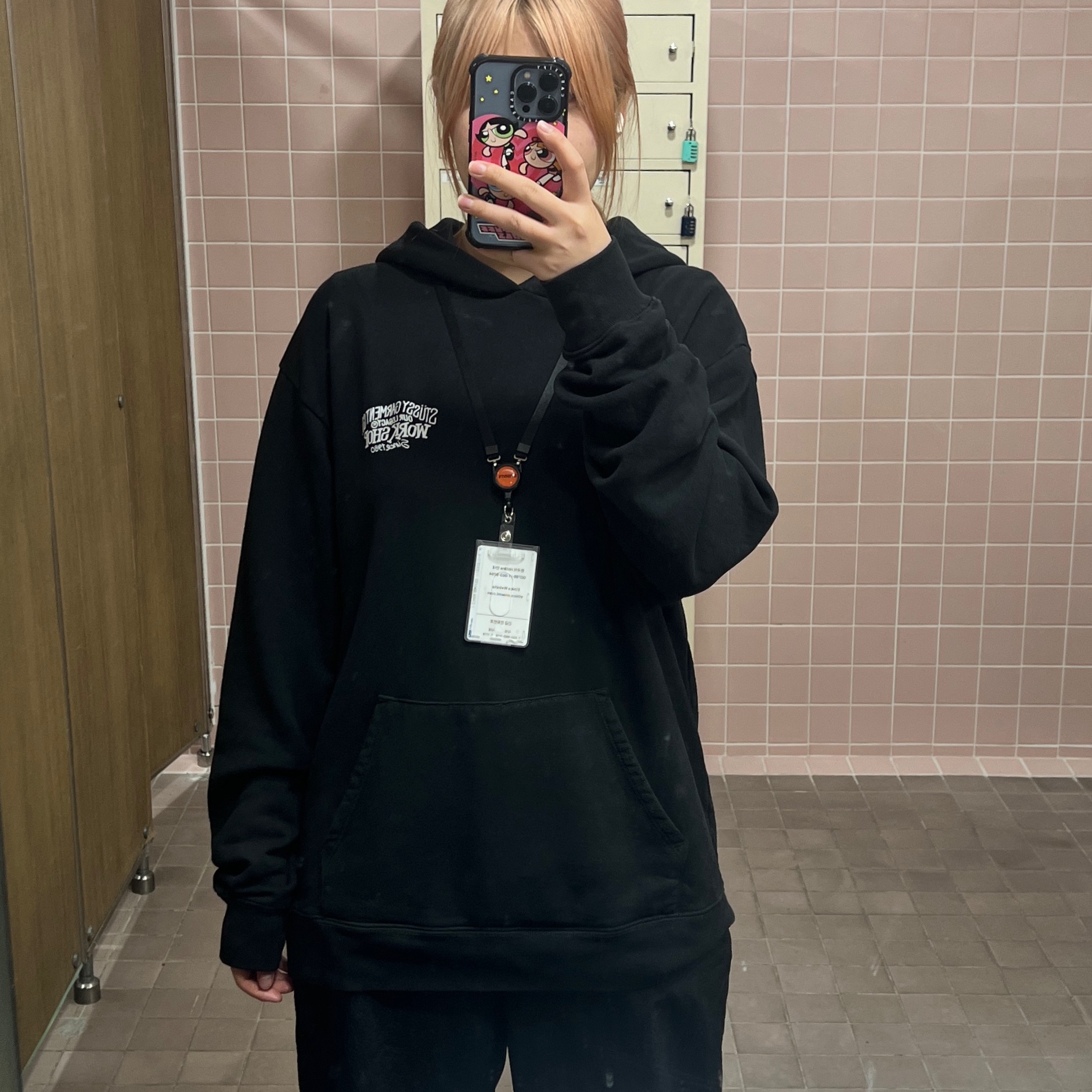 Stussy x Our Legacy Work Shop Surfman Pigment Dyed Hoodie Black 착용 스타일