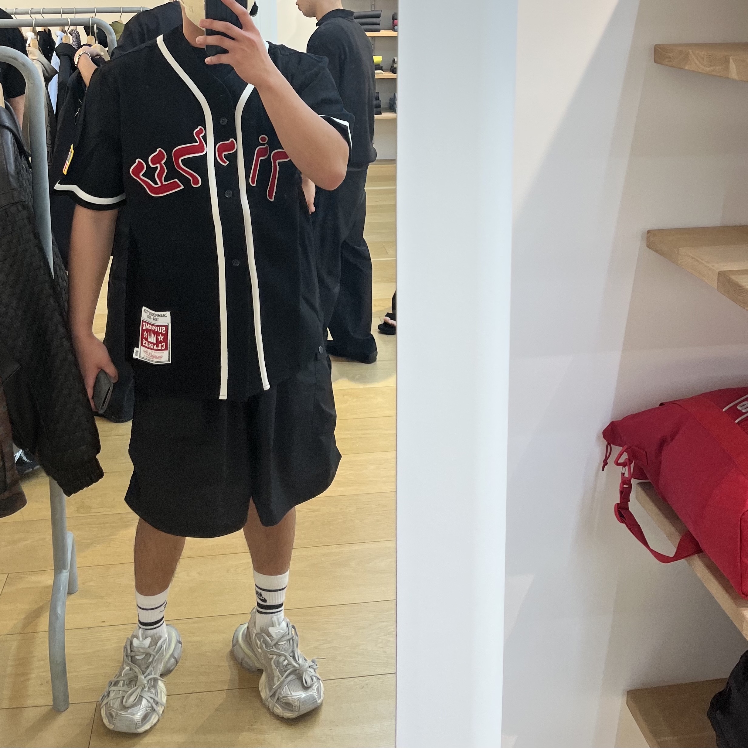 Supreme Mitchell & Ness Wool Baseball Jersey Black - 23FW 착용 스타일