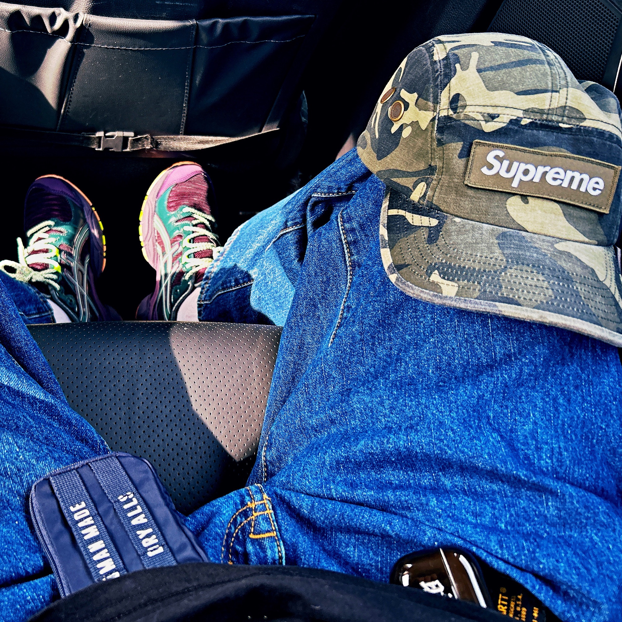 Asics x Brain Dead Gel-Nimbus 9 Night Shade, Supreme Military Camp Cap Olive Camo - 23SS 착용 스타일