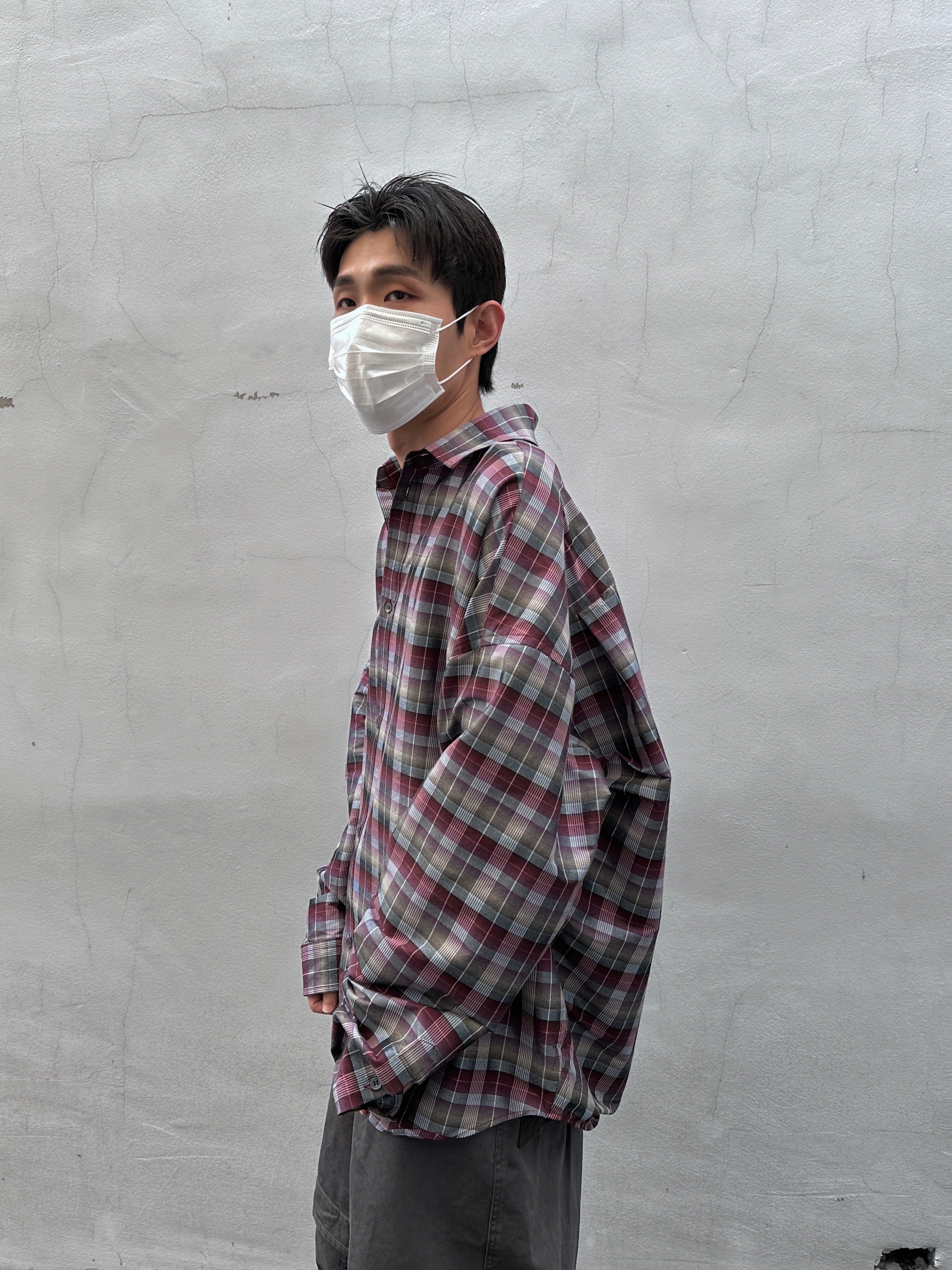 Nonnod Flexible String Check Shirts Wine, Farfromwhat Far Layered Work Pants Charcoal 착용 스타일 - 2
