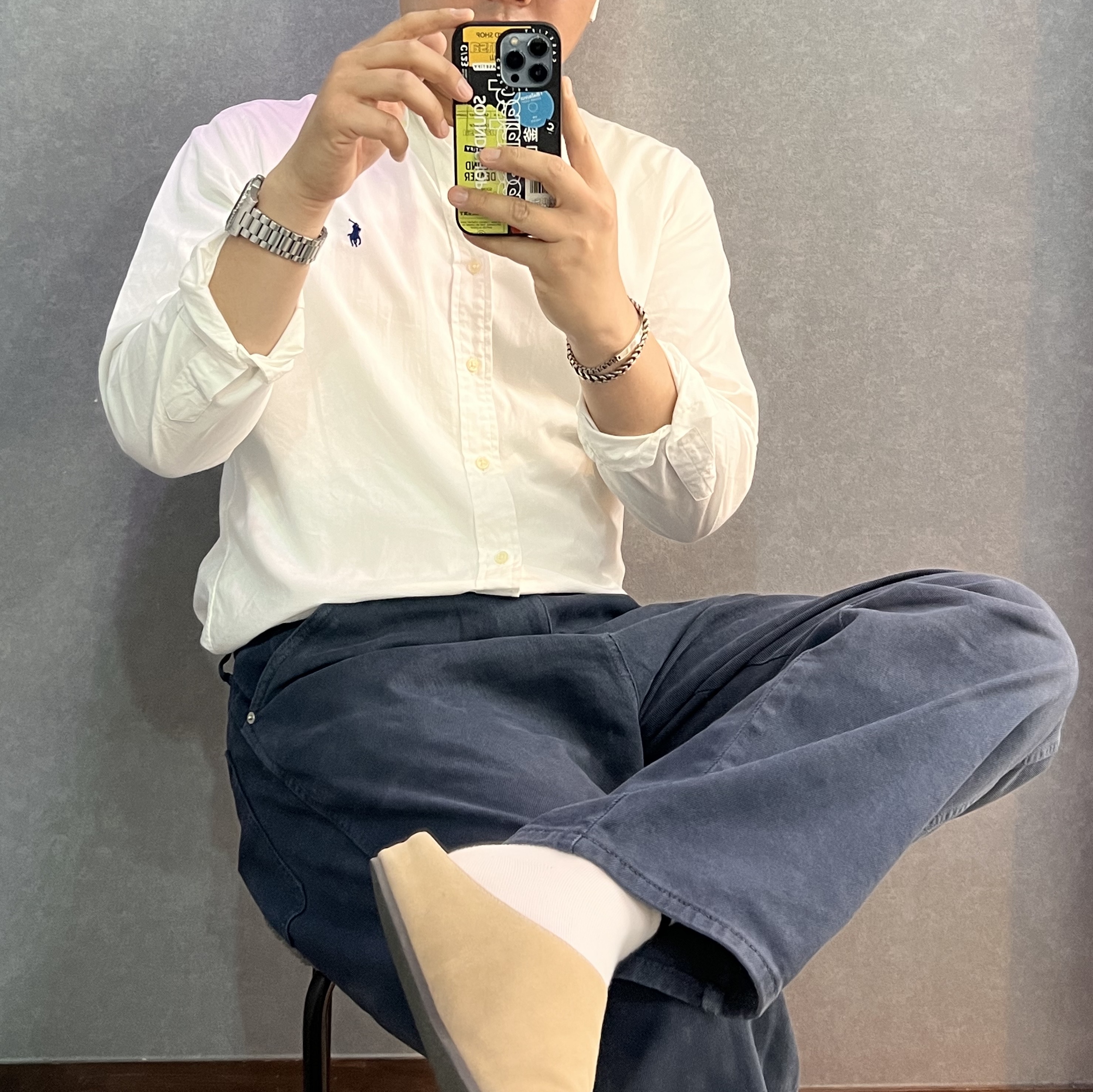[30% 적립] Polo Ralph Lauren Classic Fit Garment Dyed Oxford Shirt White 착용 스타일