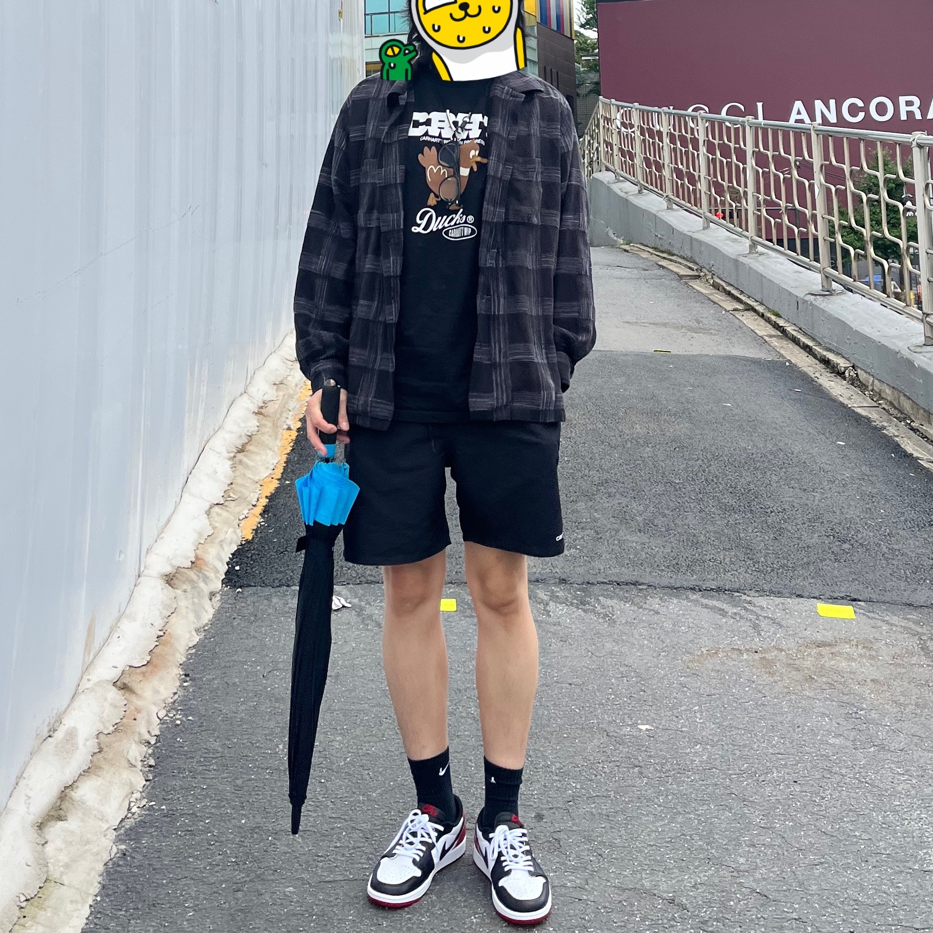 Jordan 1 Low Bred Toe, Supreme Woven Plaid Shirt Black - 23FW 착용 스타일