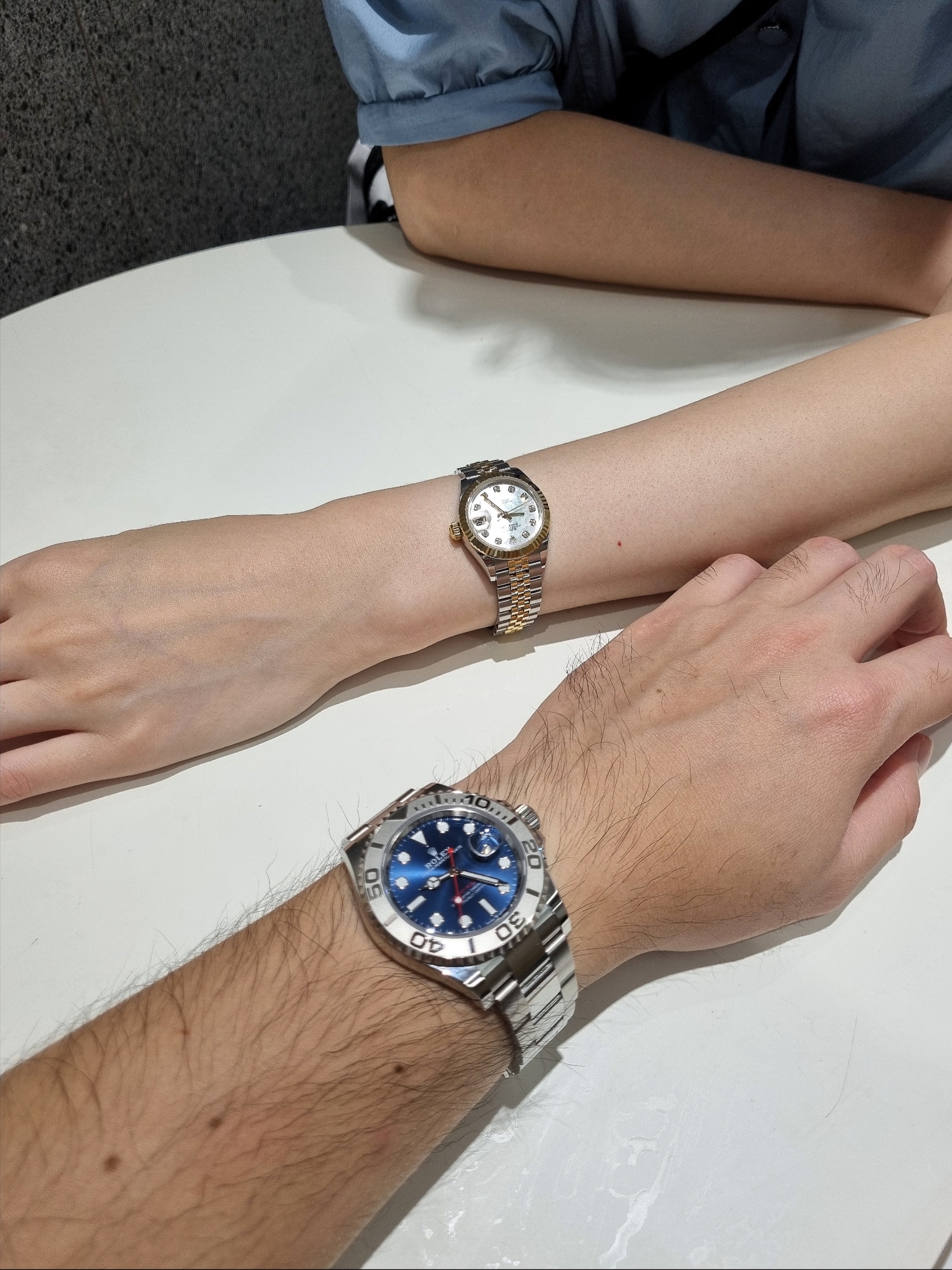 Rolex Lady-Datejust 28mm 279173 MoP Diamond-Set Jubilee, Rolex Yacht-Master 40mm 126622 Bright Blue Oyster 착용 스타일