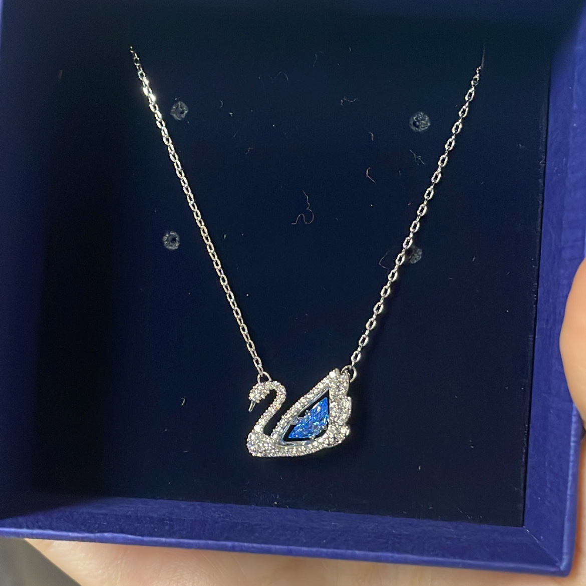 (W) Swarovski Dancing Swan Necklace Blue Rhodium Plated 착용 스타일 - 2